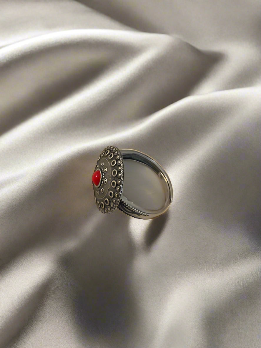 Sardinian Red Sun Mandala Ring