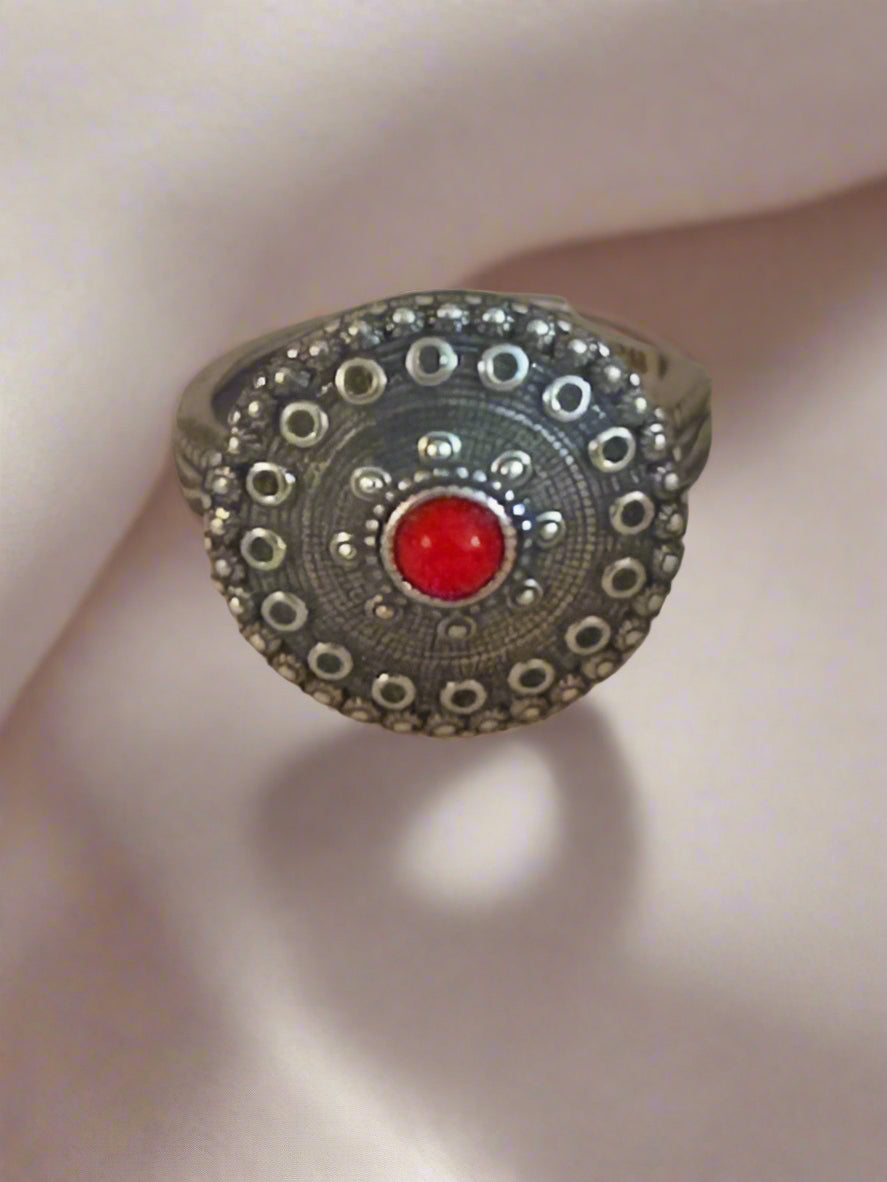 Sardinian Red Sun Mandala Ring