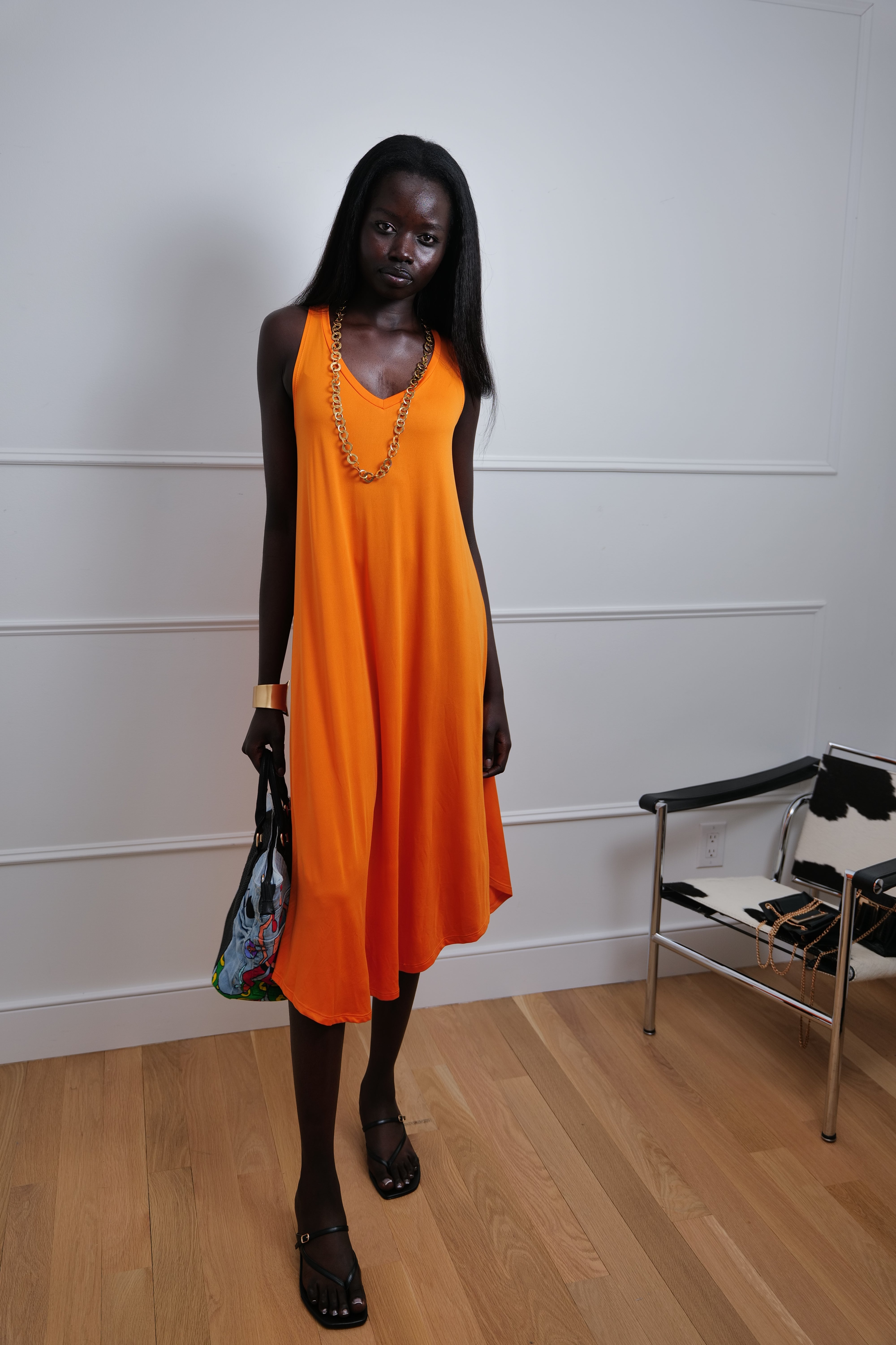 Golden Hour Flow Orange Midi Dress