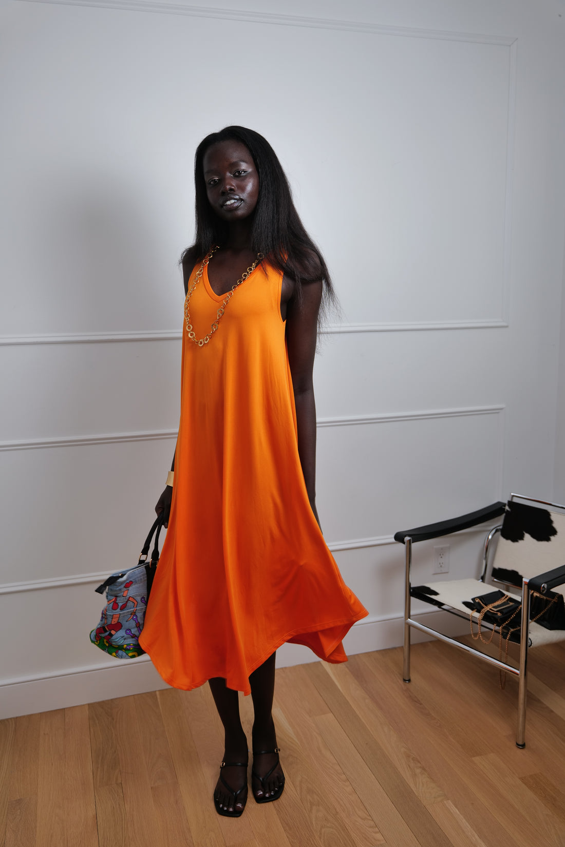 Golden Hour Flow Orange Midi Dress