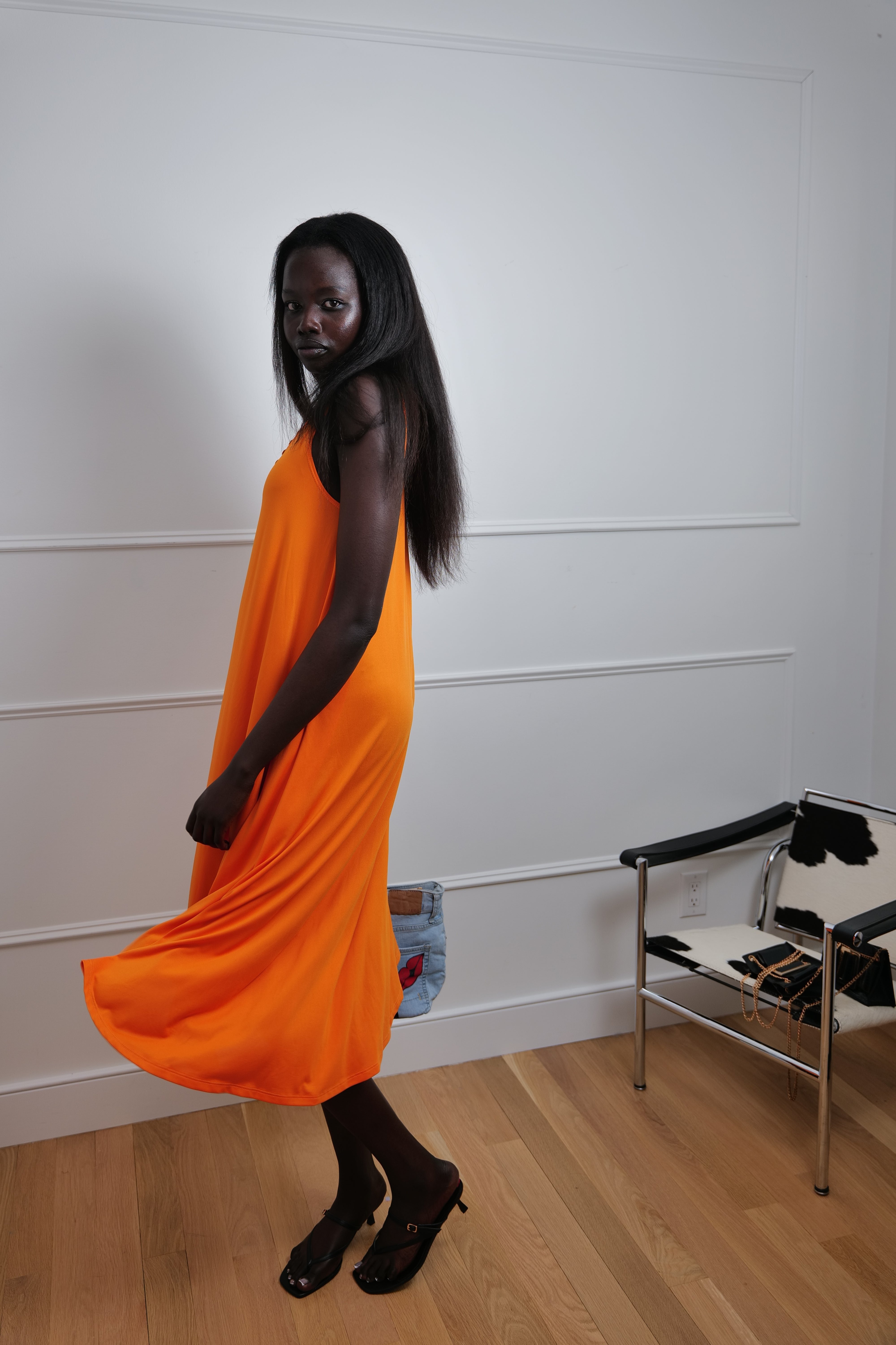 Golden Hour Flow Orange Midi Dress