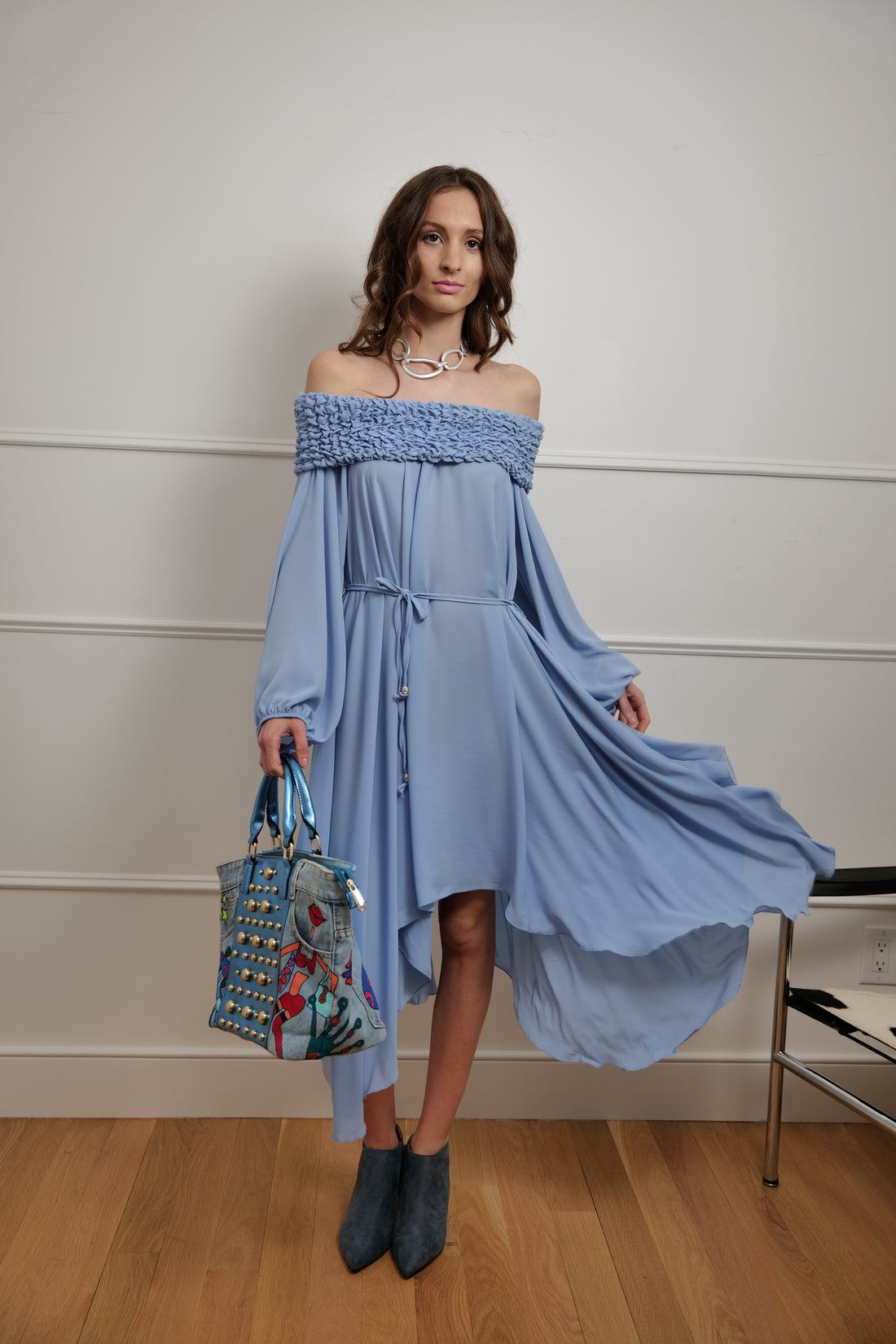 Meet Me in Sky Midi Blue Dress - One Size - Premium Collection
