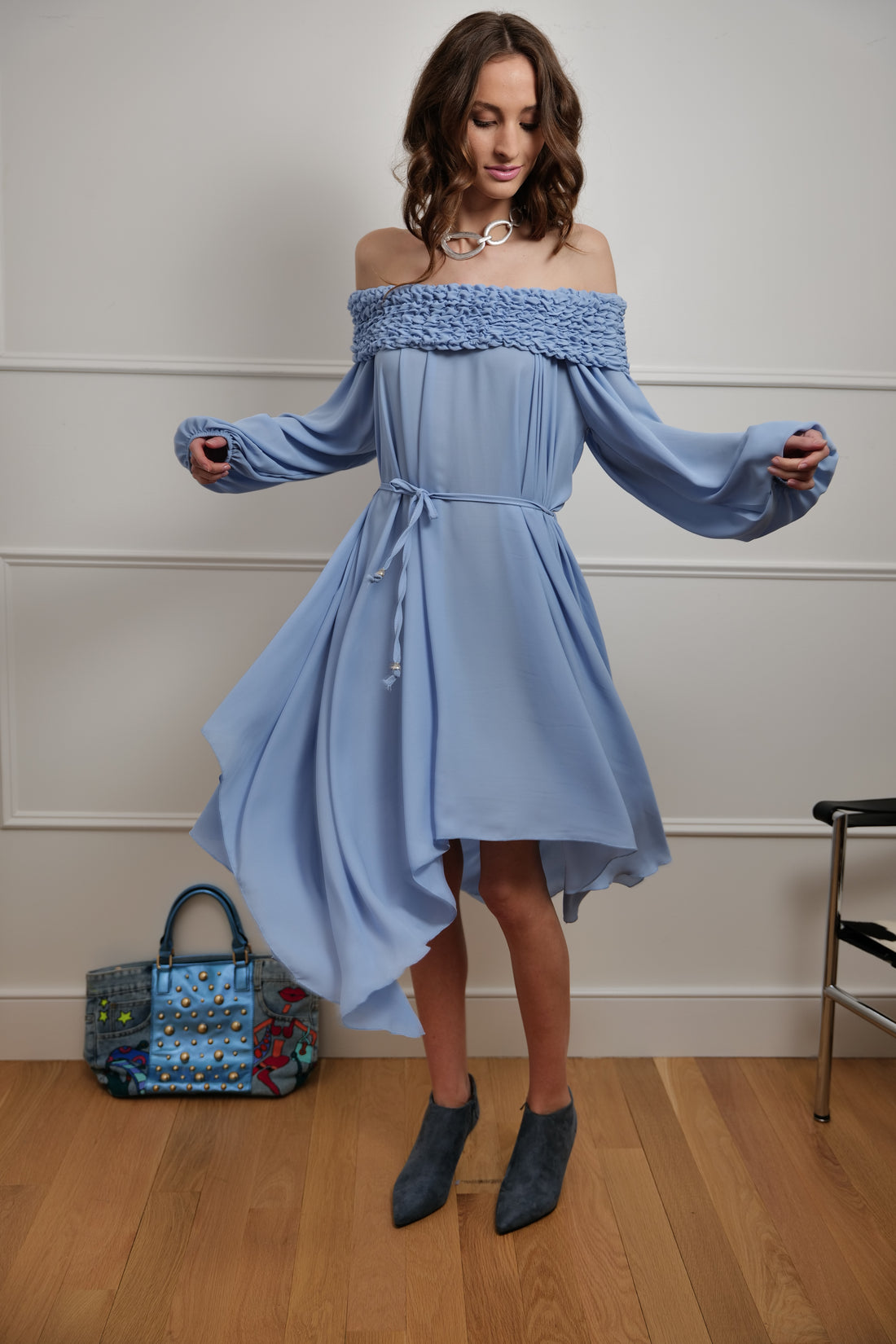 Meet Me in Sky Midi Blue Dress - One Size - Premium Collection