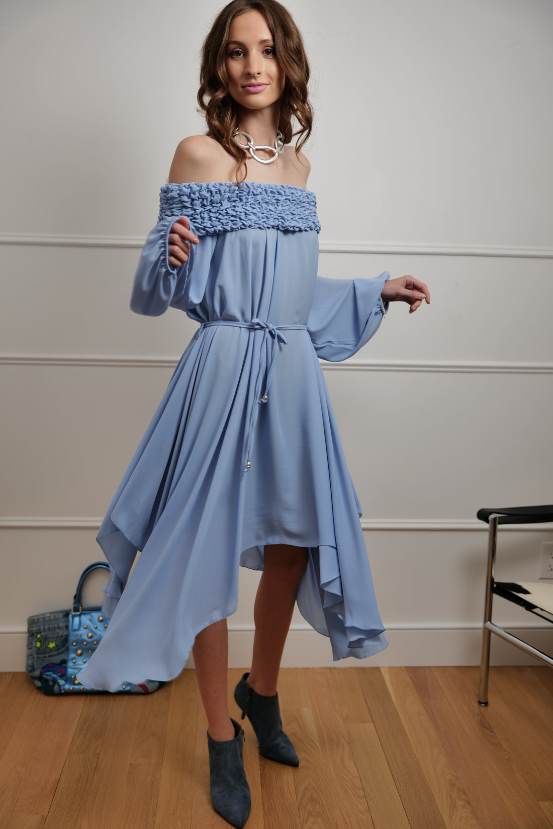 Meet Me in Sky Midi Blue Dress - One Size - Premium Collection