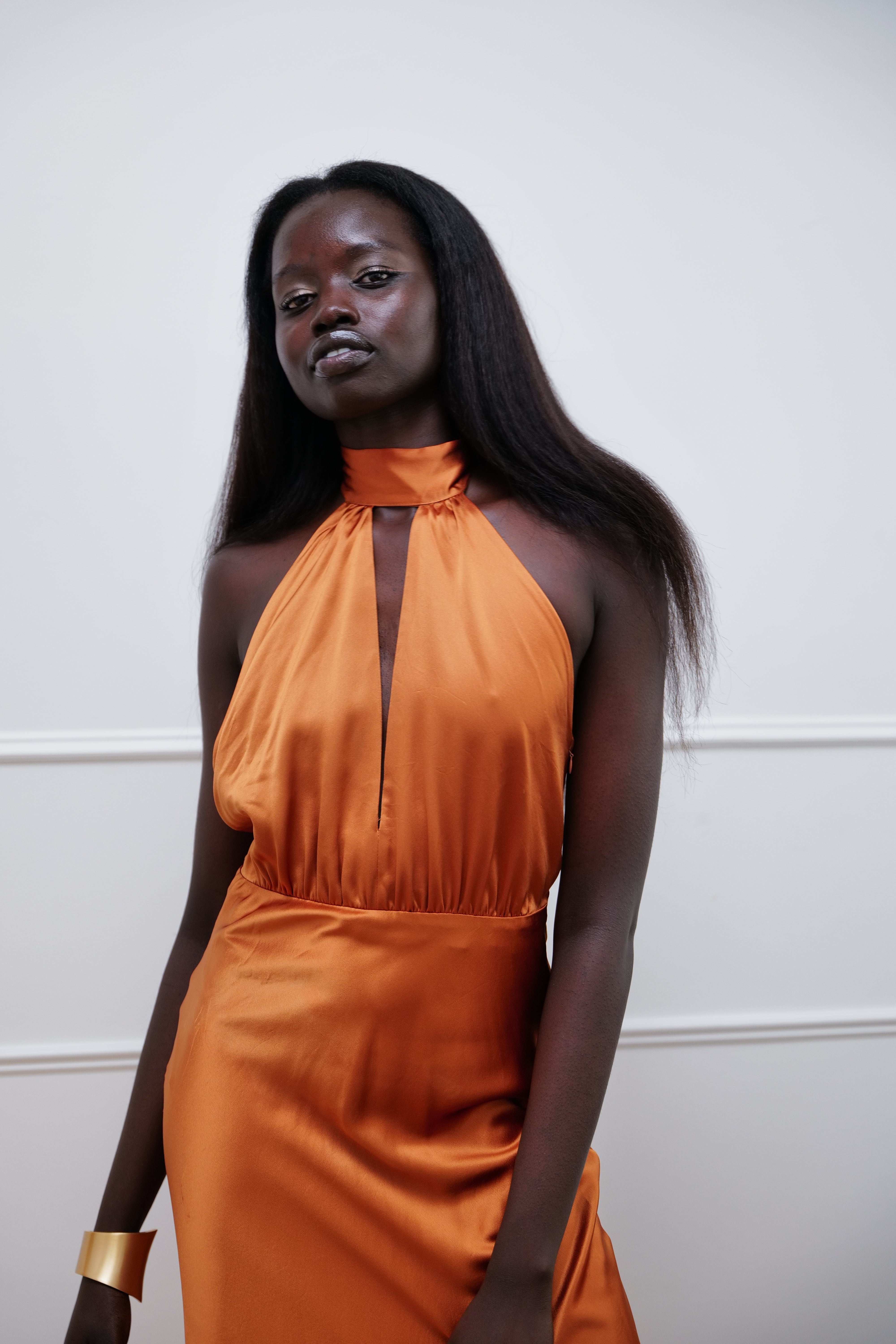 Preloved - “Sole Bruciato” Open-Back Long Satin Dress