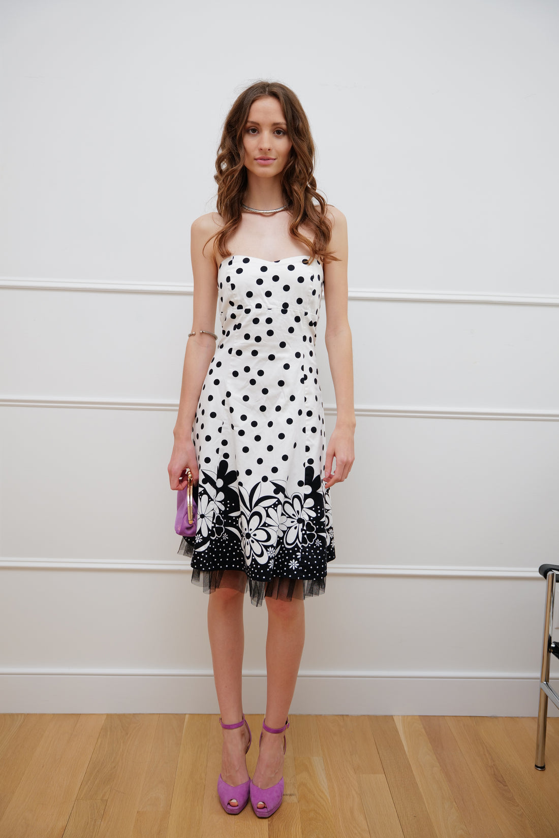 Preloved - Polka & Petals Strapless short dress