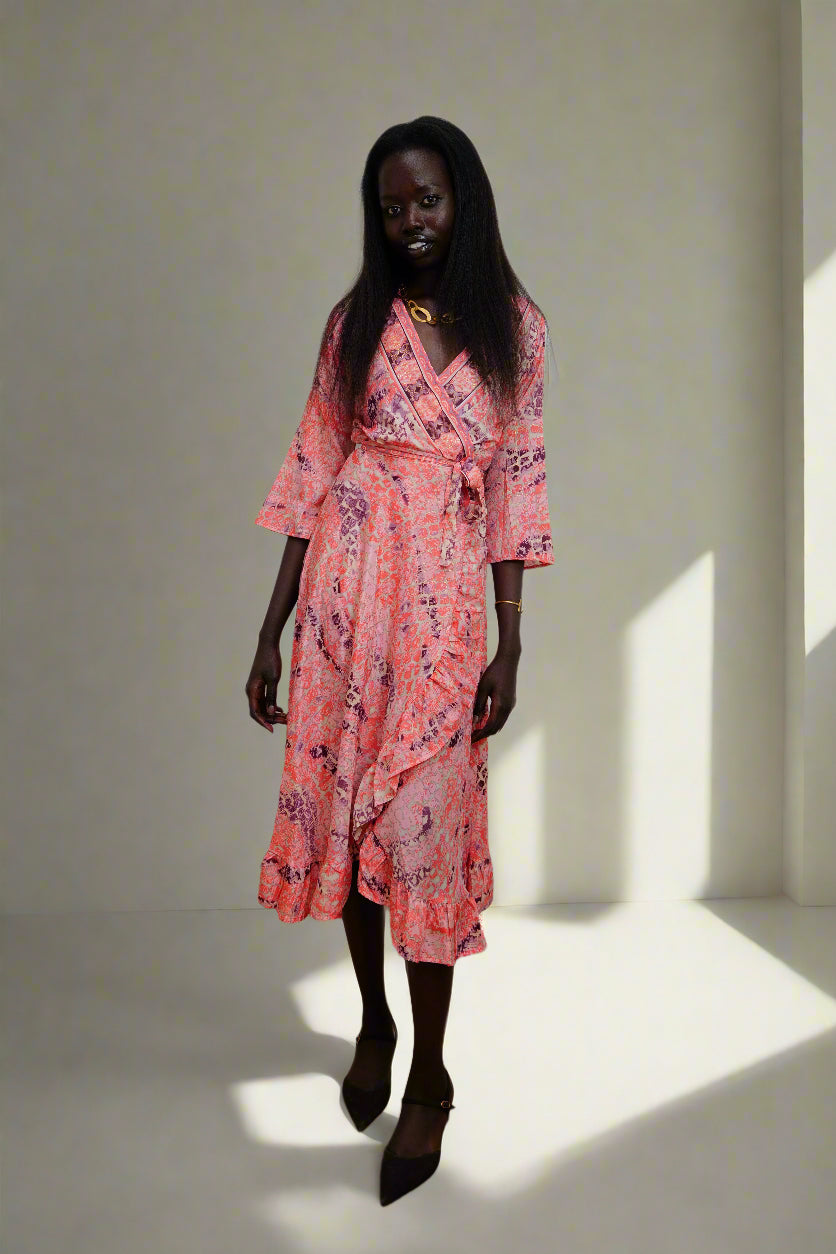 Flamenco Sunset Wrap Midi Dress