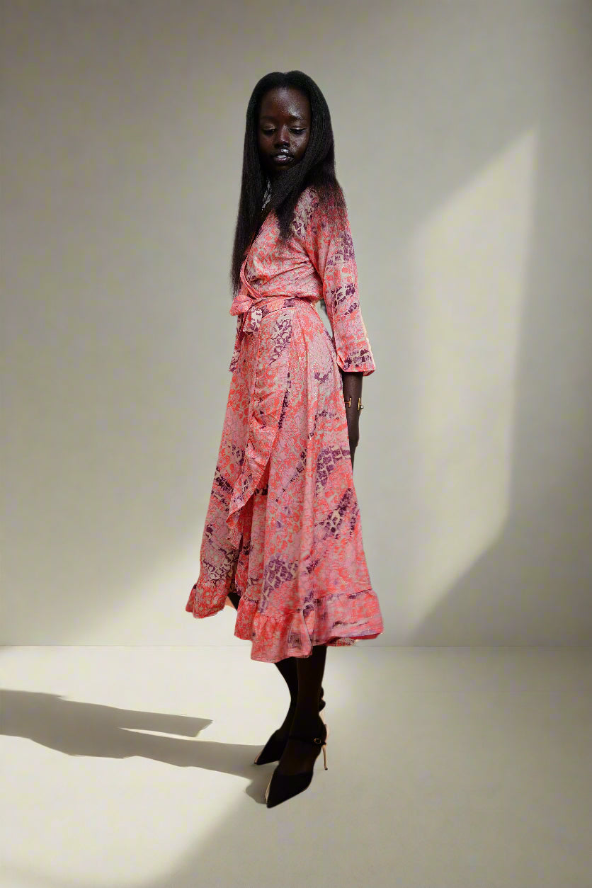 Flamenco Sunset Wrap Midi Dress