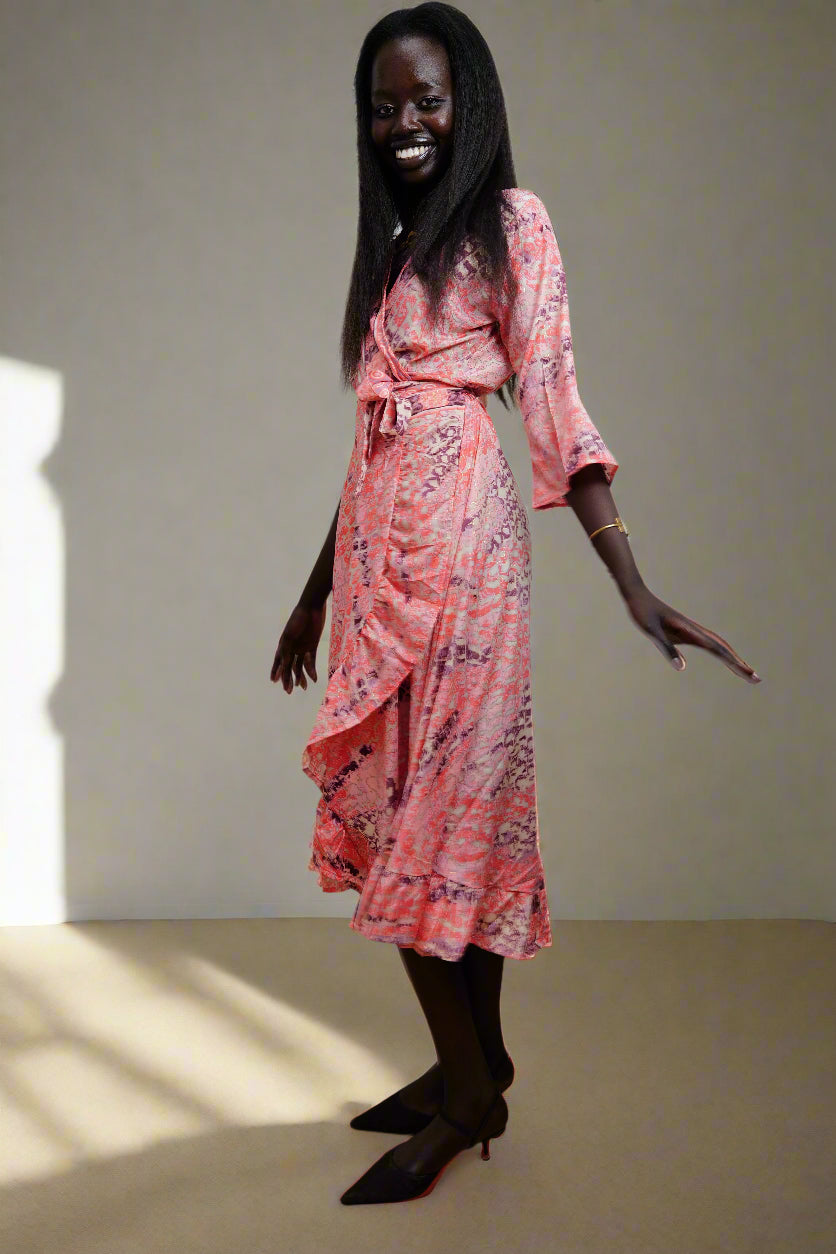 Flamenco Sunset Wrap Midi Dress