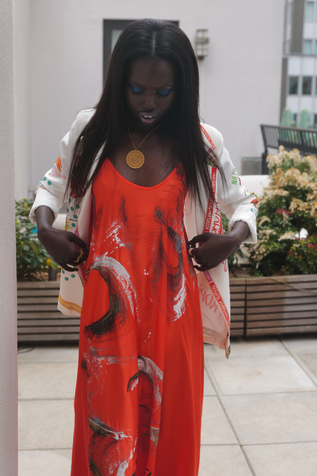 Hand-Painted Satin Maxi Dress - Premium Collection