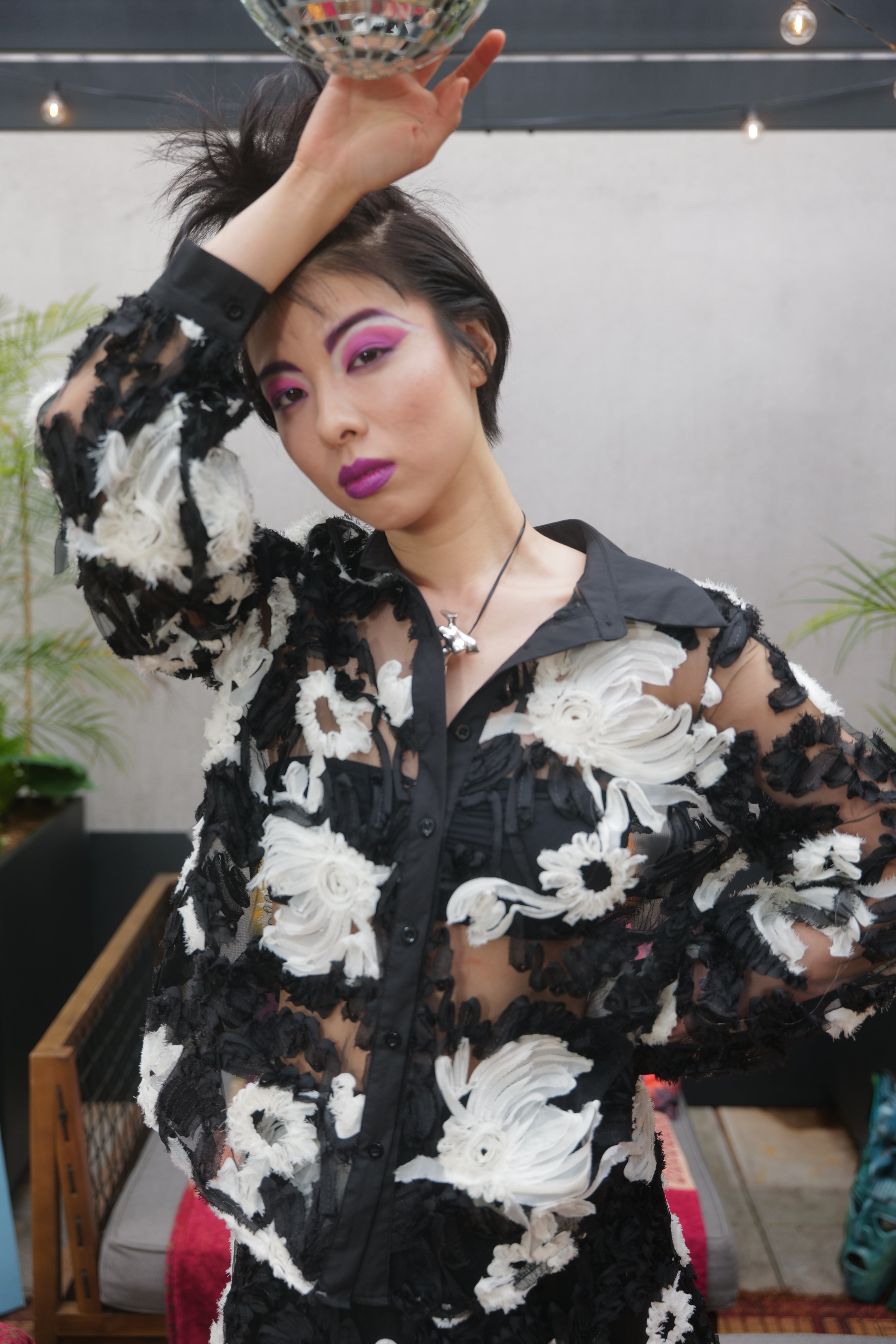 Black & White Floral Sheer Set