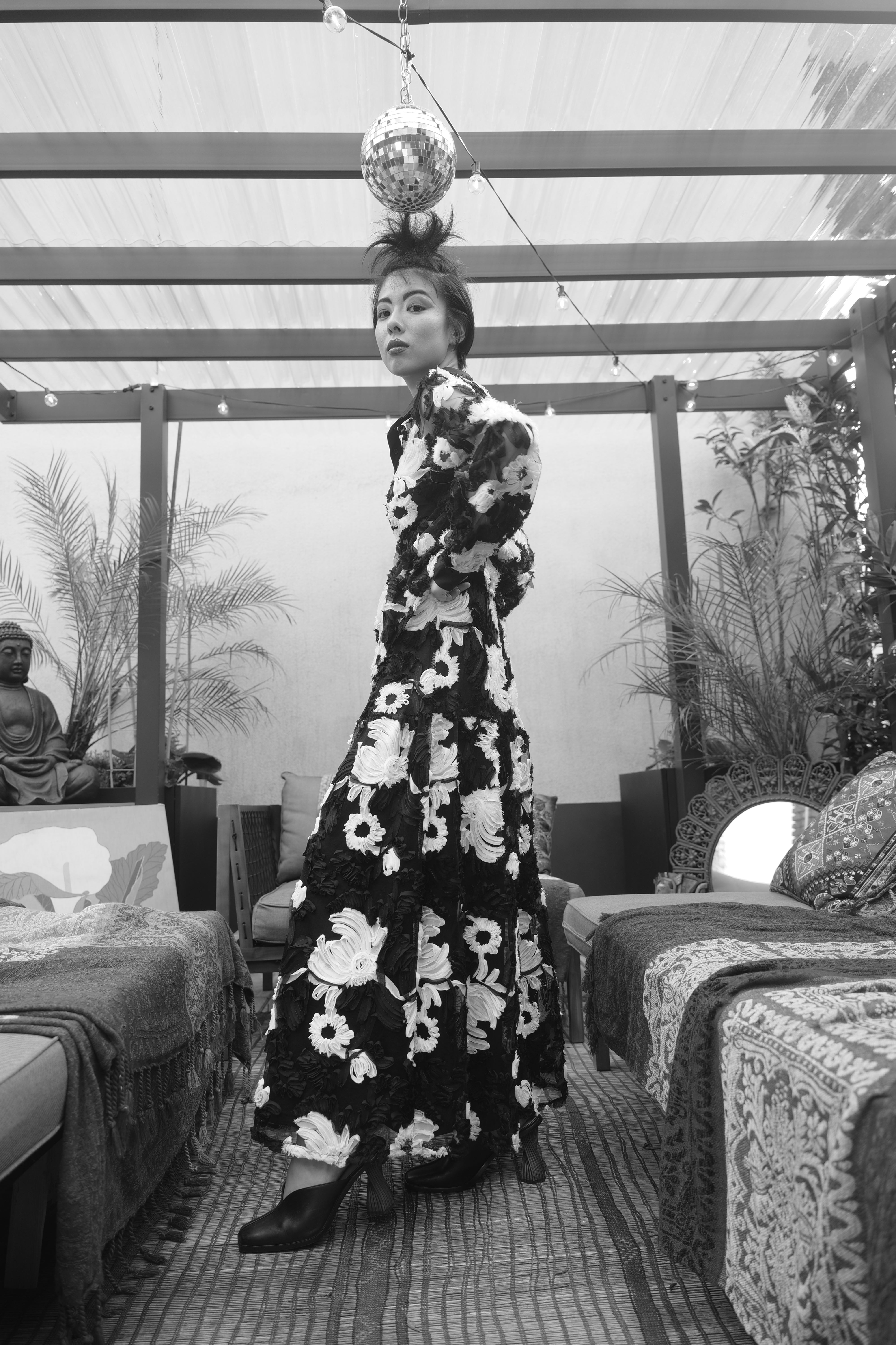 Black & White Floral Sheer Set