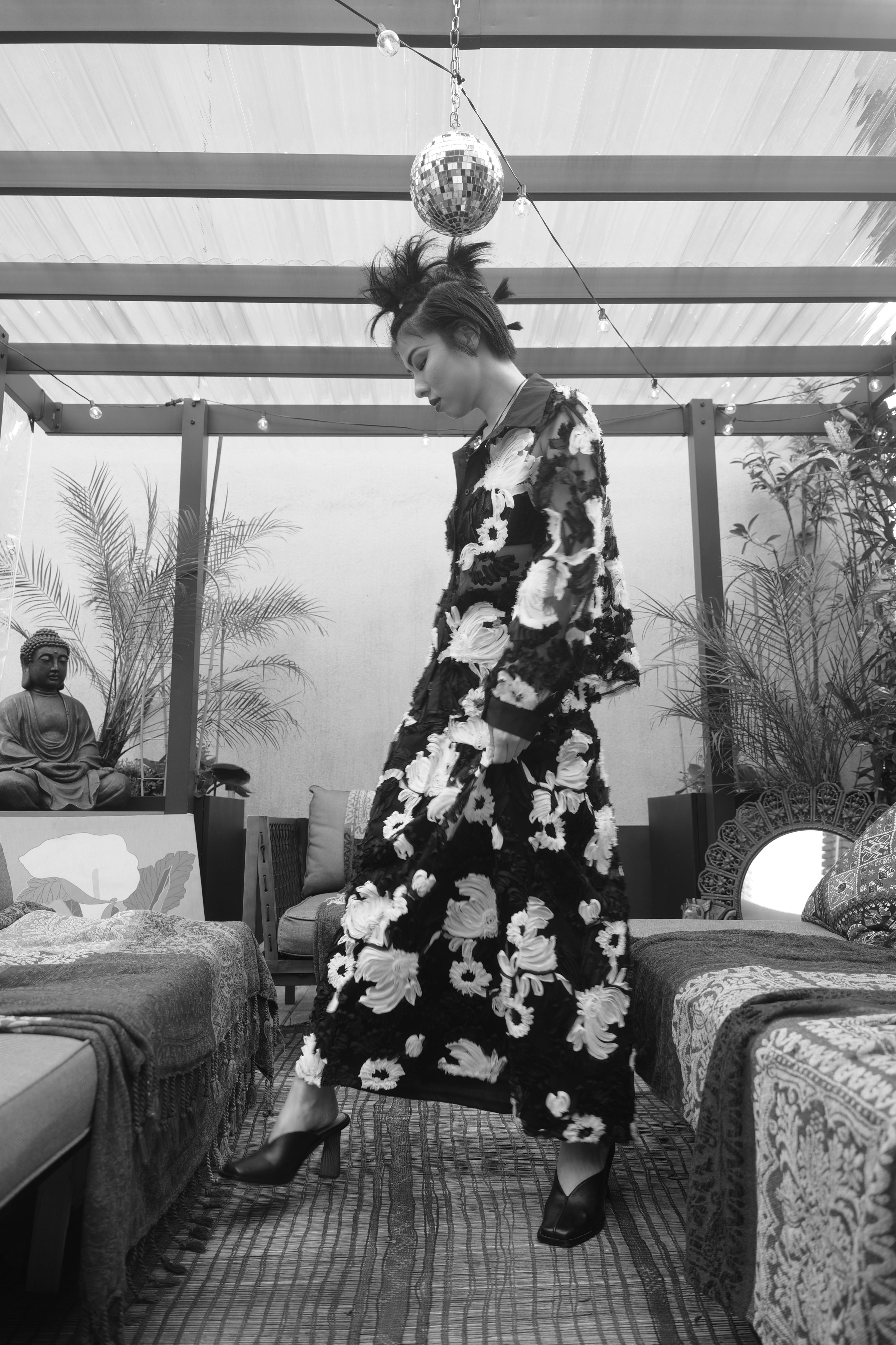 Black & White Floral Sheer Set