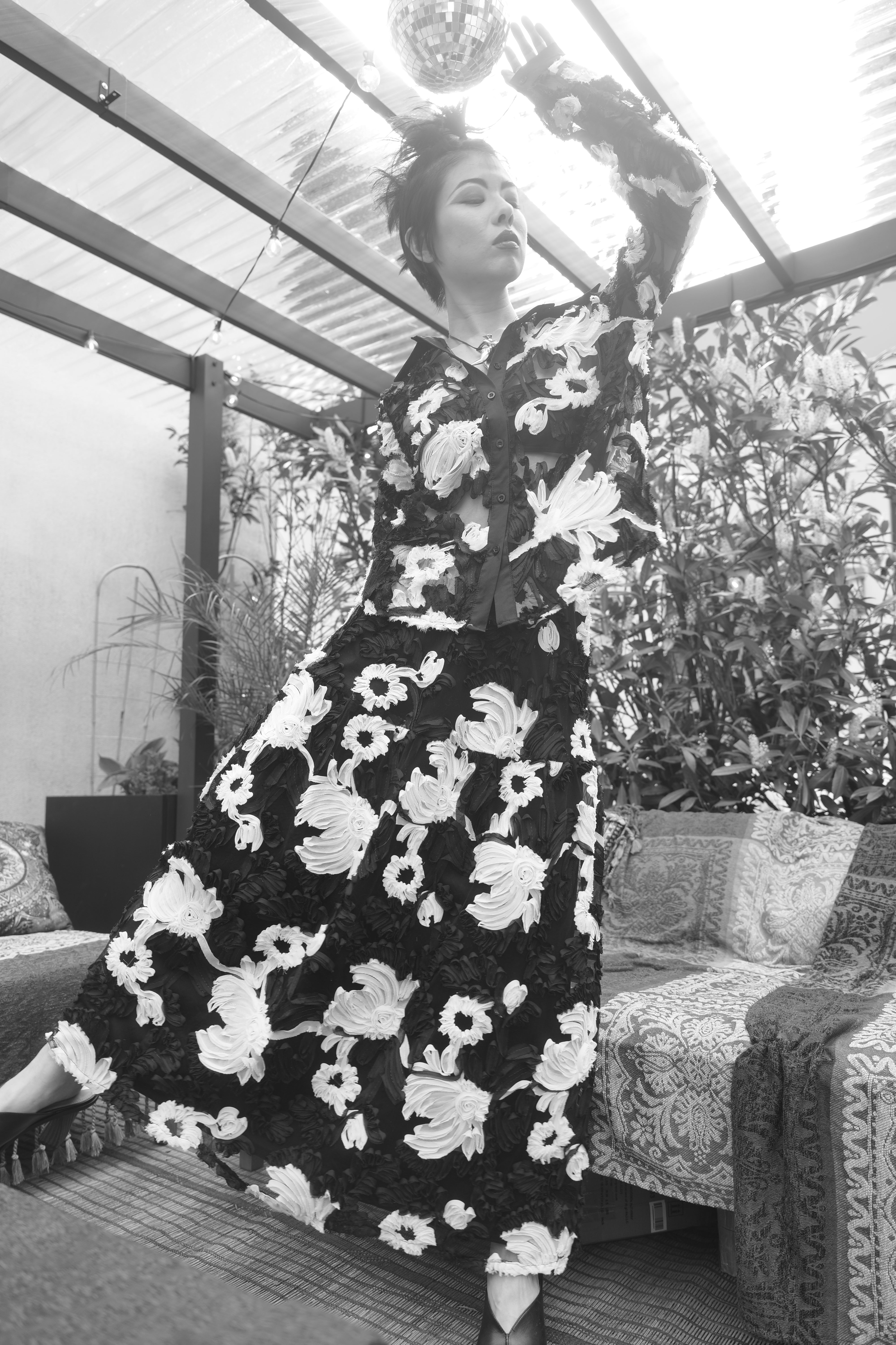 Black & White Floral Sheer Set