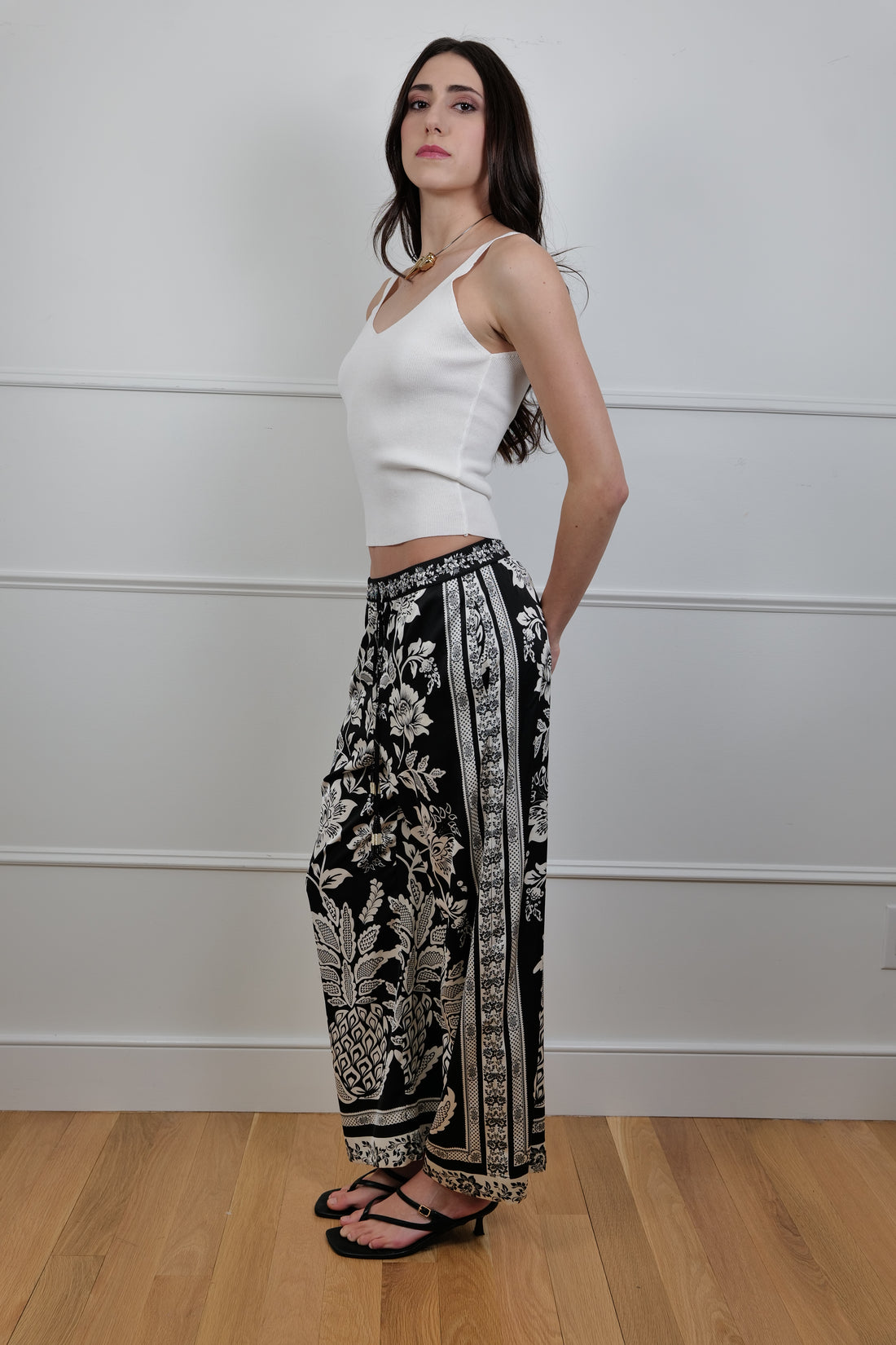 Noir Botanico Printed Floral Wide Pants