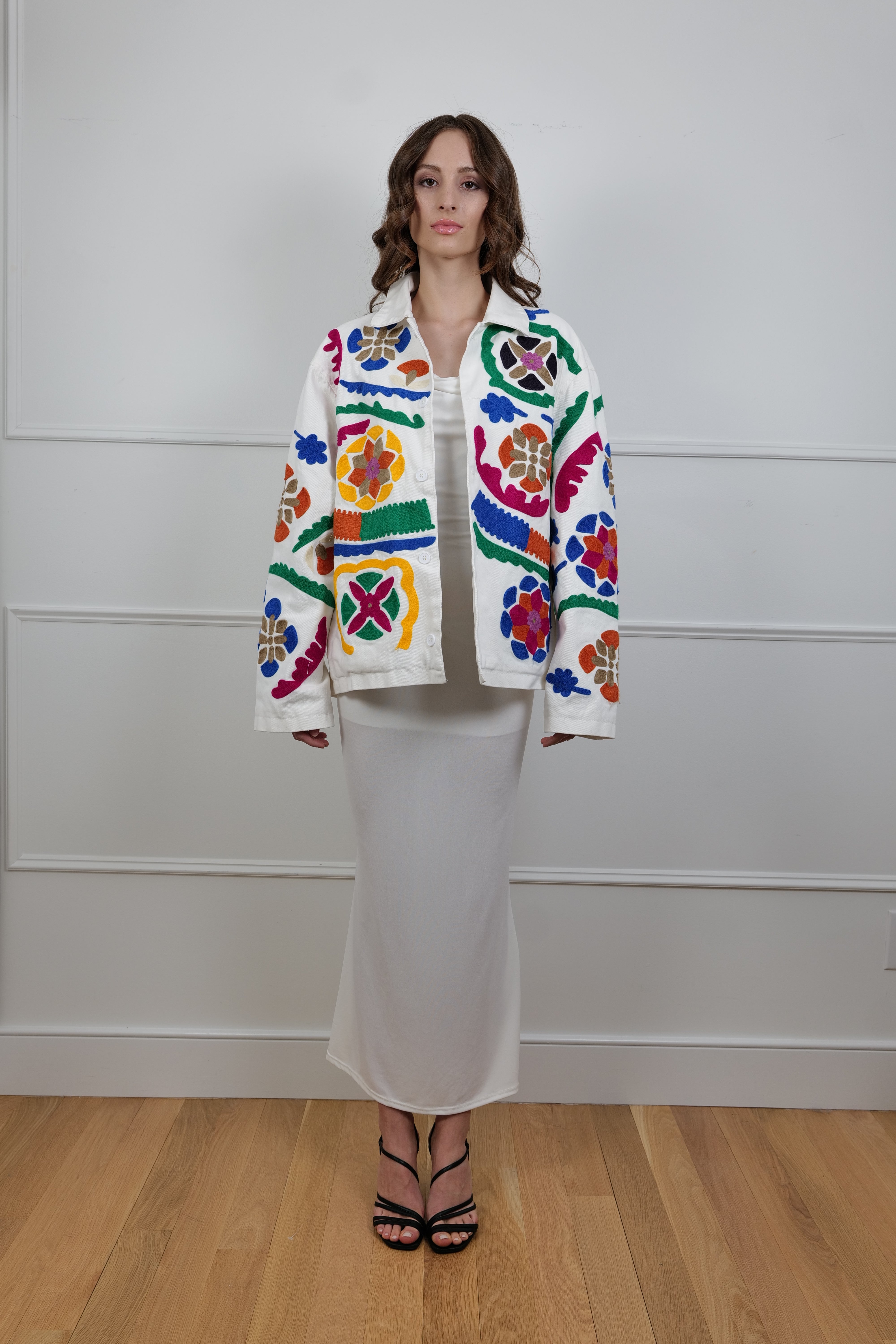 Festival Garden Embroidered Cotton Jacket - Floral & Unique Piece