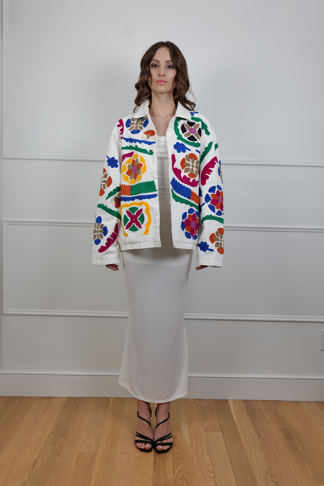 Festival Garden Embroidered Cotton Jacket - Floral & Unique Piece