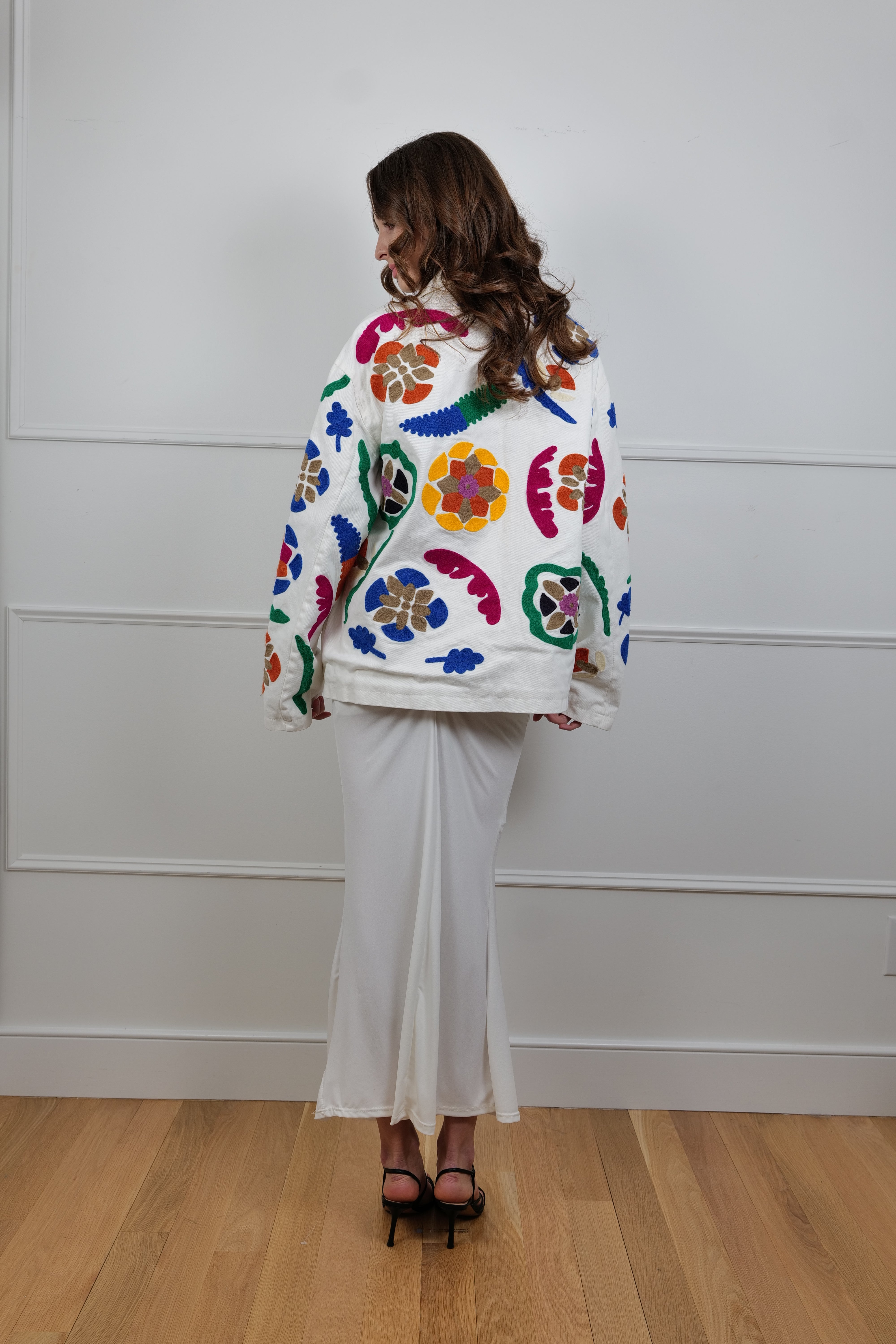 Festival Garden Embroidered Cotton Jacket - Floral & Unique Piece