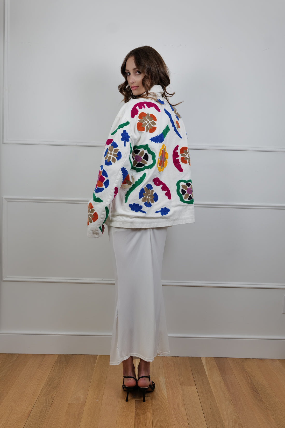 Festival Garden Embroidered Cotton Jacket - Floral & Unique Piece