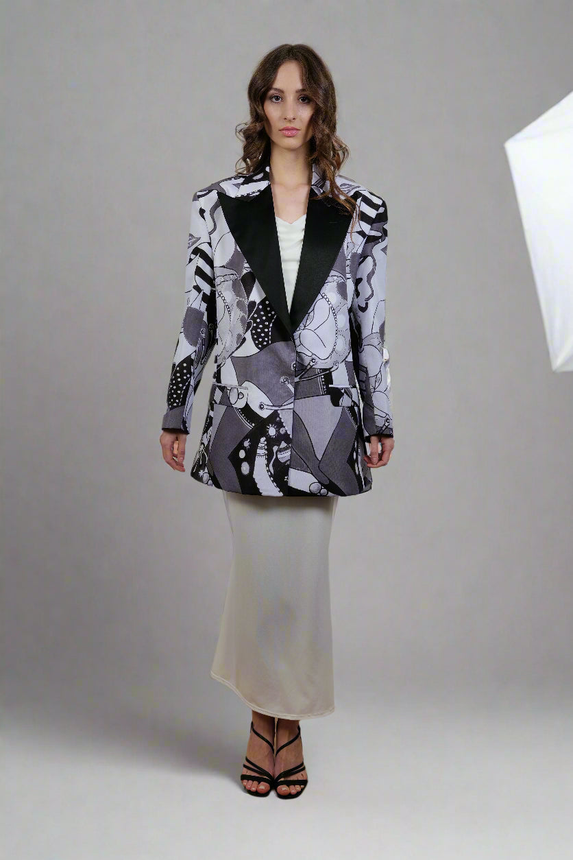 Mieke Monochrome Black & White Long Jacket