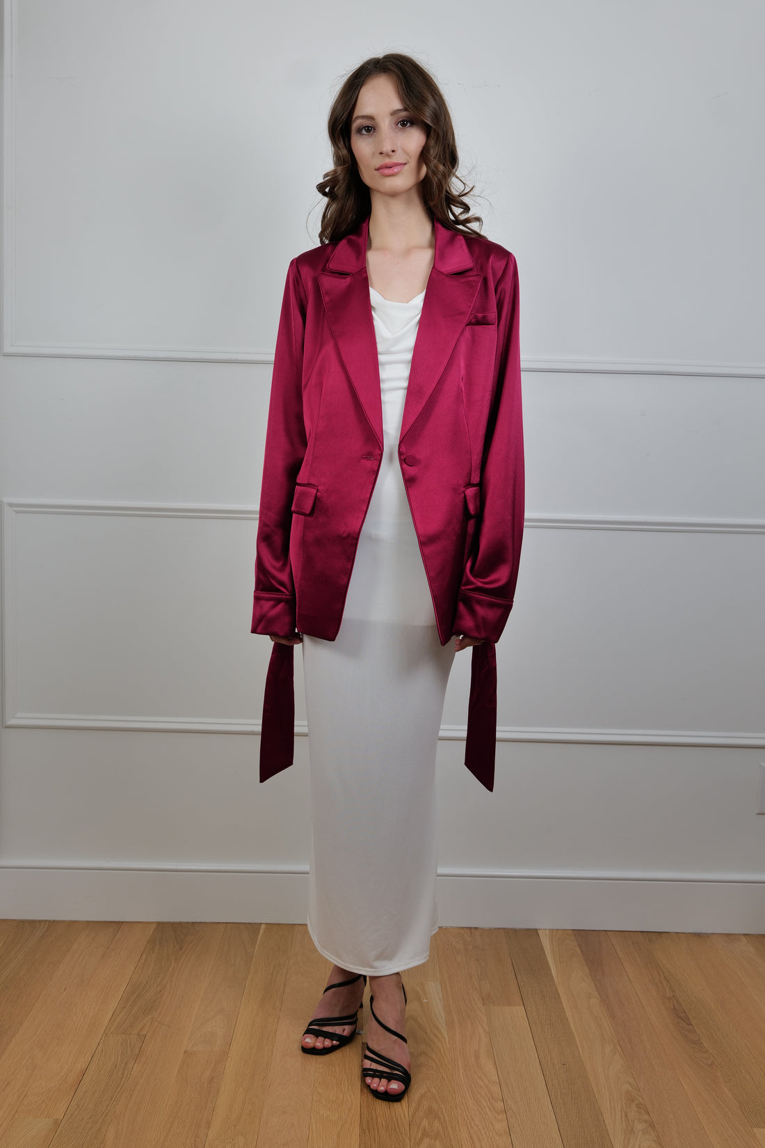 Crimson Luxe Satin Chic Bordeaux Jacket