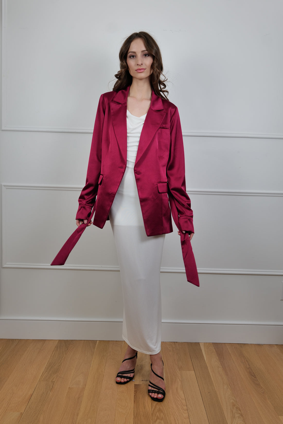 Crimson Luxe Satin Chic Bordeaux Jacket