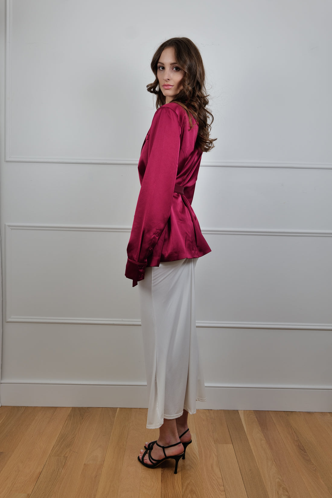 Crimson Luxe Satin Chic Bordeaux Jacket