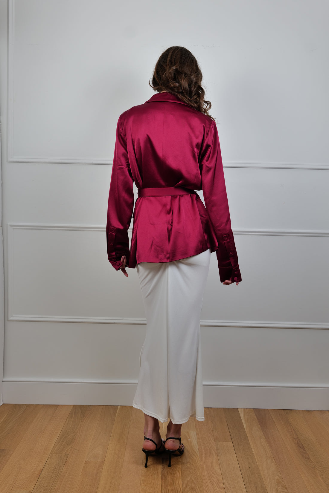 Crimson Luxe Satin Chic Bordeaux Jacket