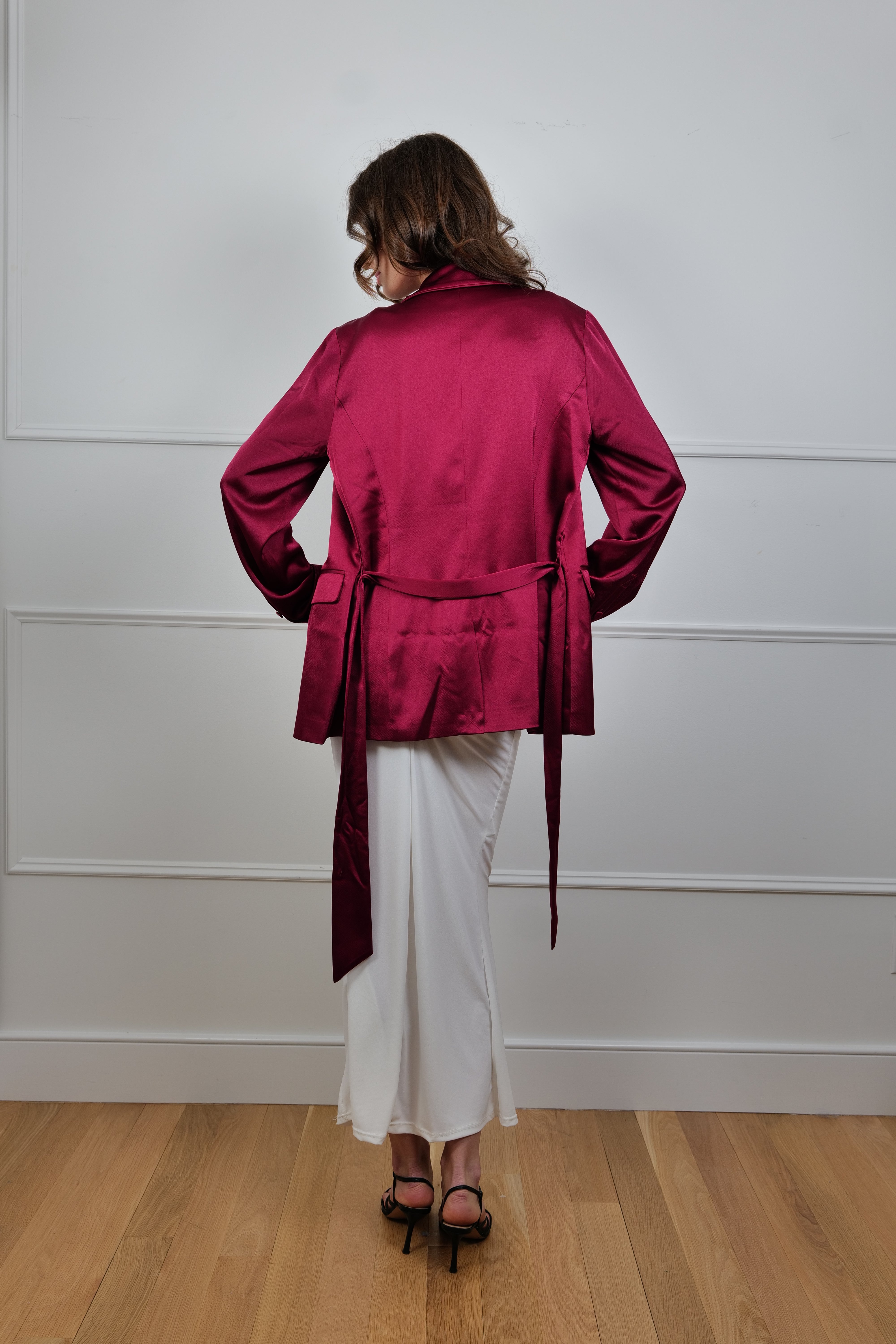 Crimson Luxe Satin Chic Bordeaux Jacket