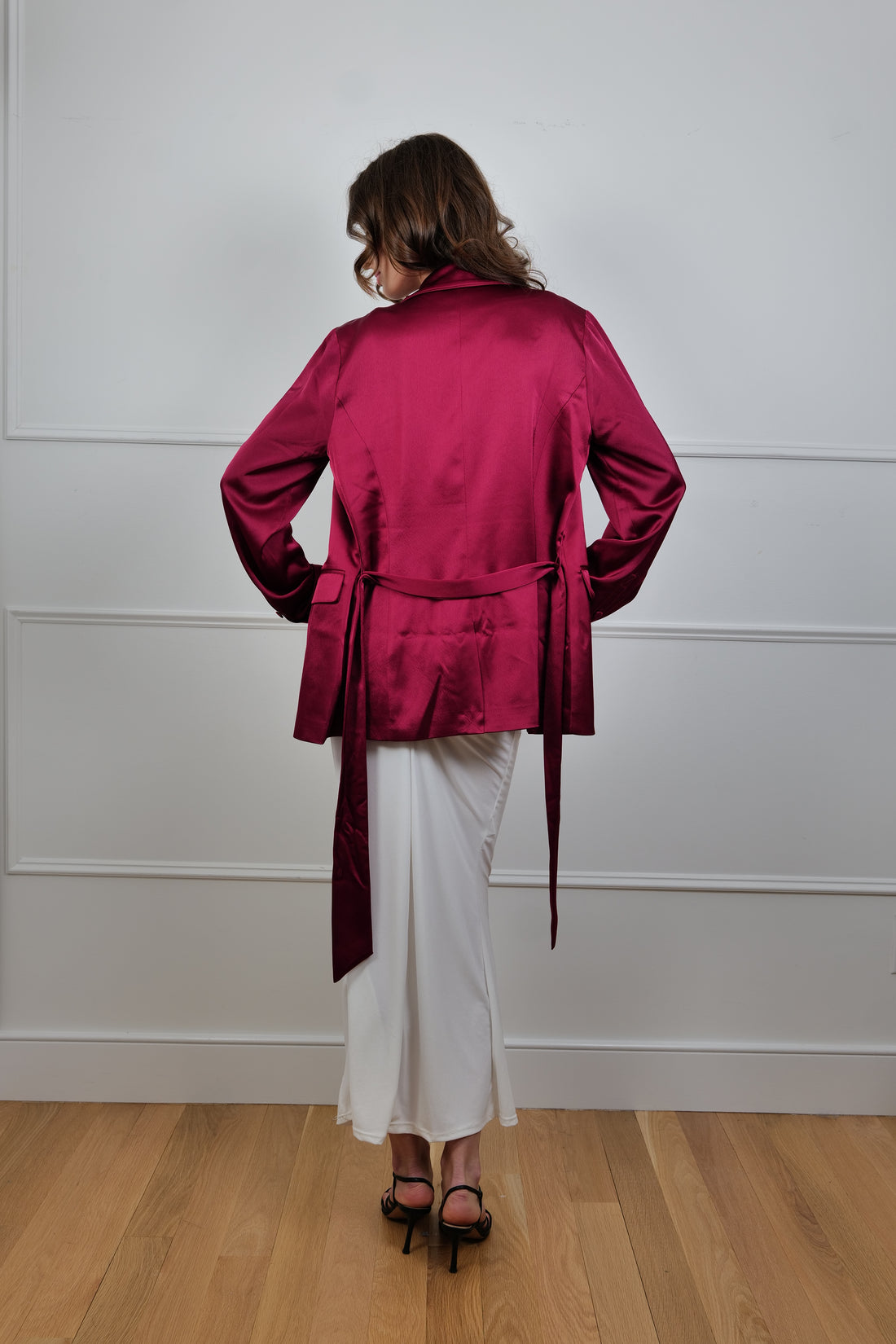 Crimson Luxe Satin Chic Bordeaux Jacket