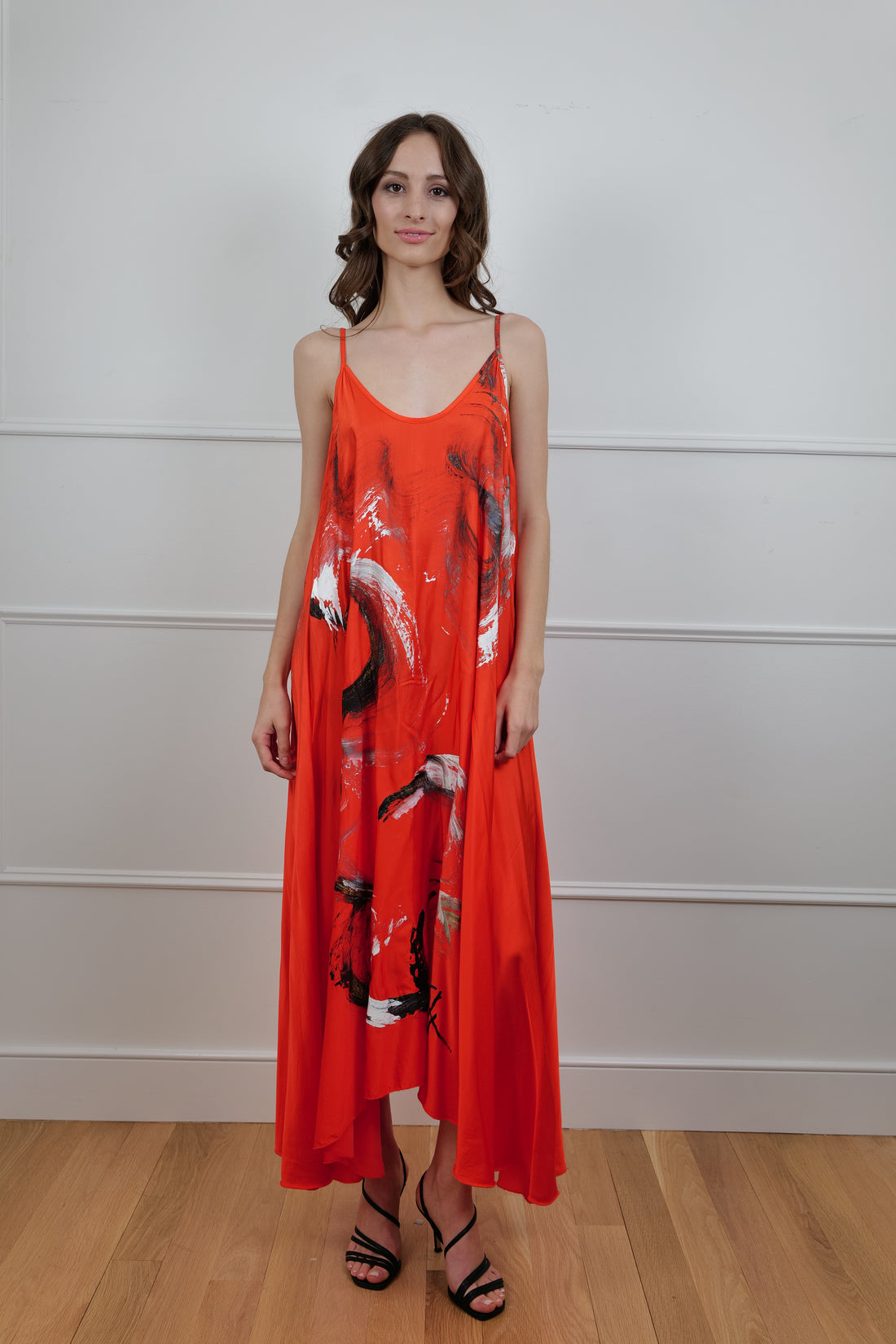 Hand-Painted Satin Maxi Dress - Premium Collection