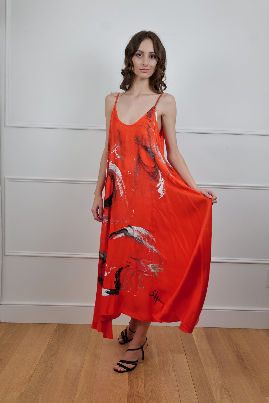 Hand-Painted Satin Maxi Dress - Premium Collection