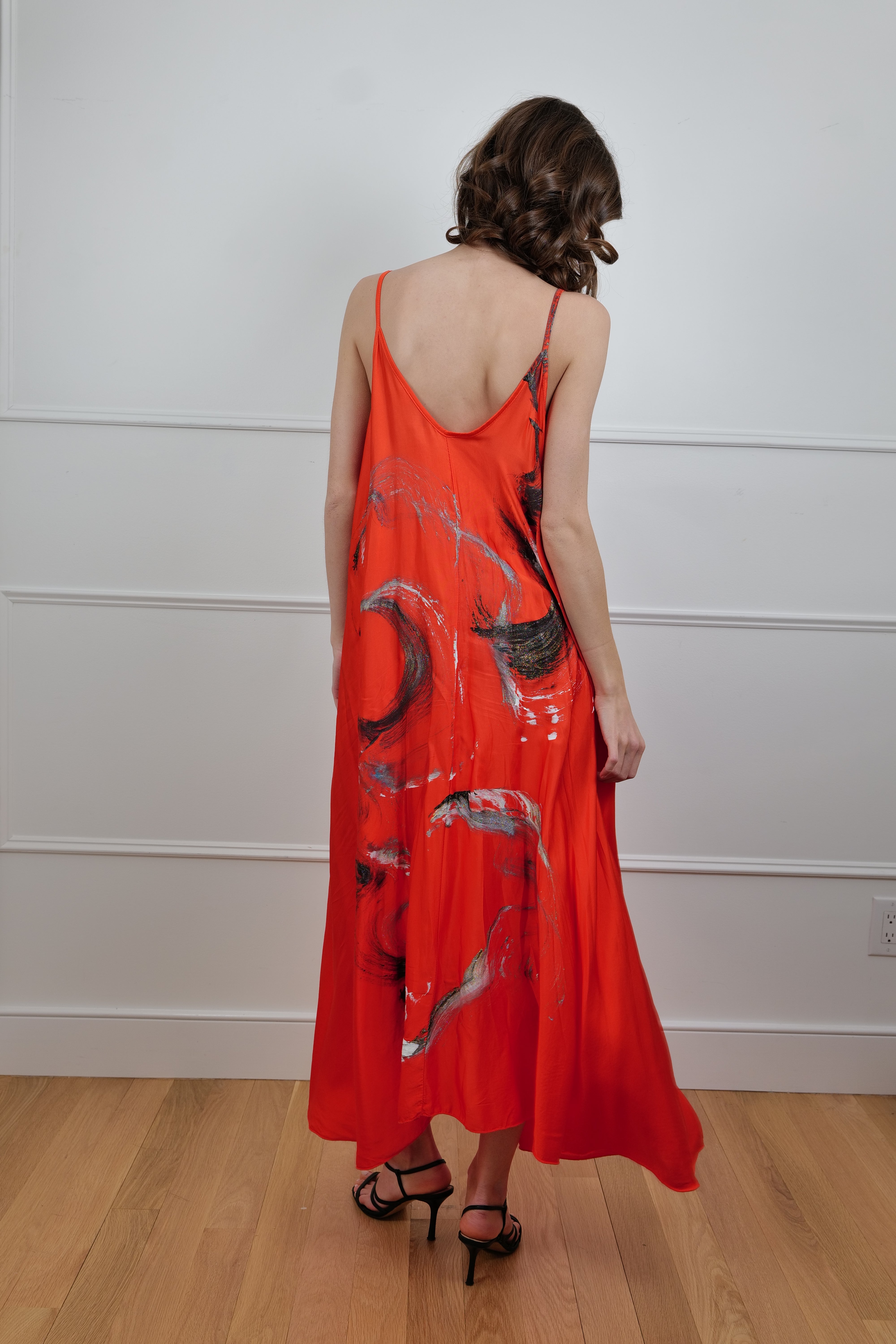 Hand-Painted Satin Maxi Dress - Premium Collection