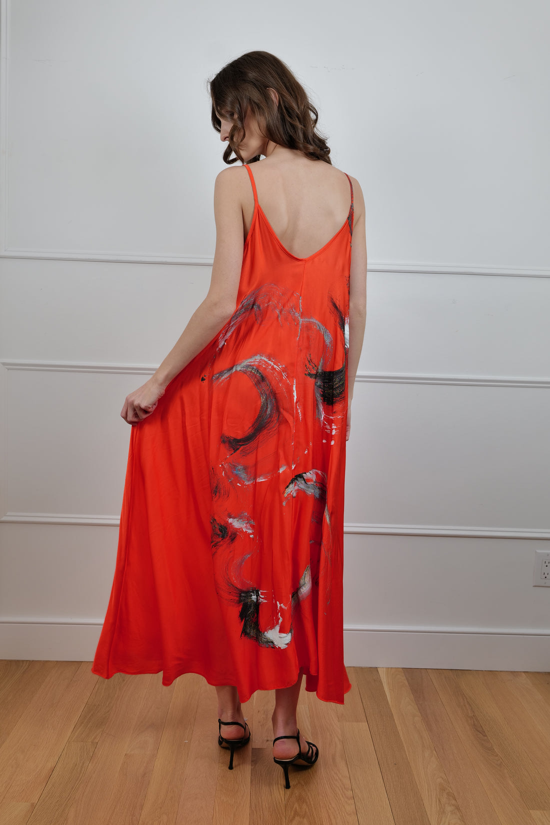 Hand-Painted Satin Maxi Dress - Premium Collection
