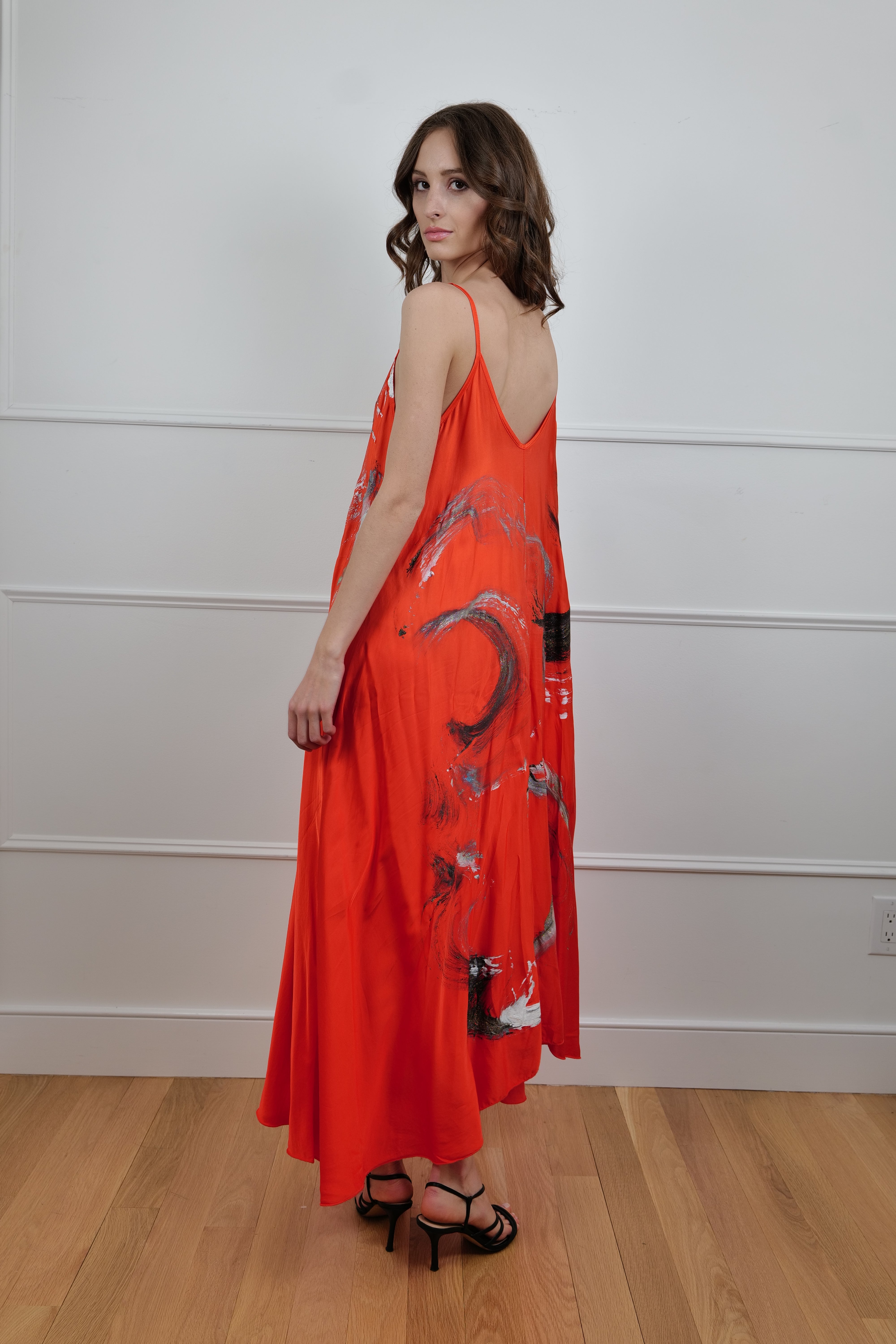 Hand-Painted Satin Maxi Dress - Premium Collection