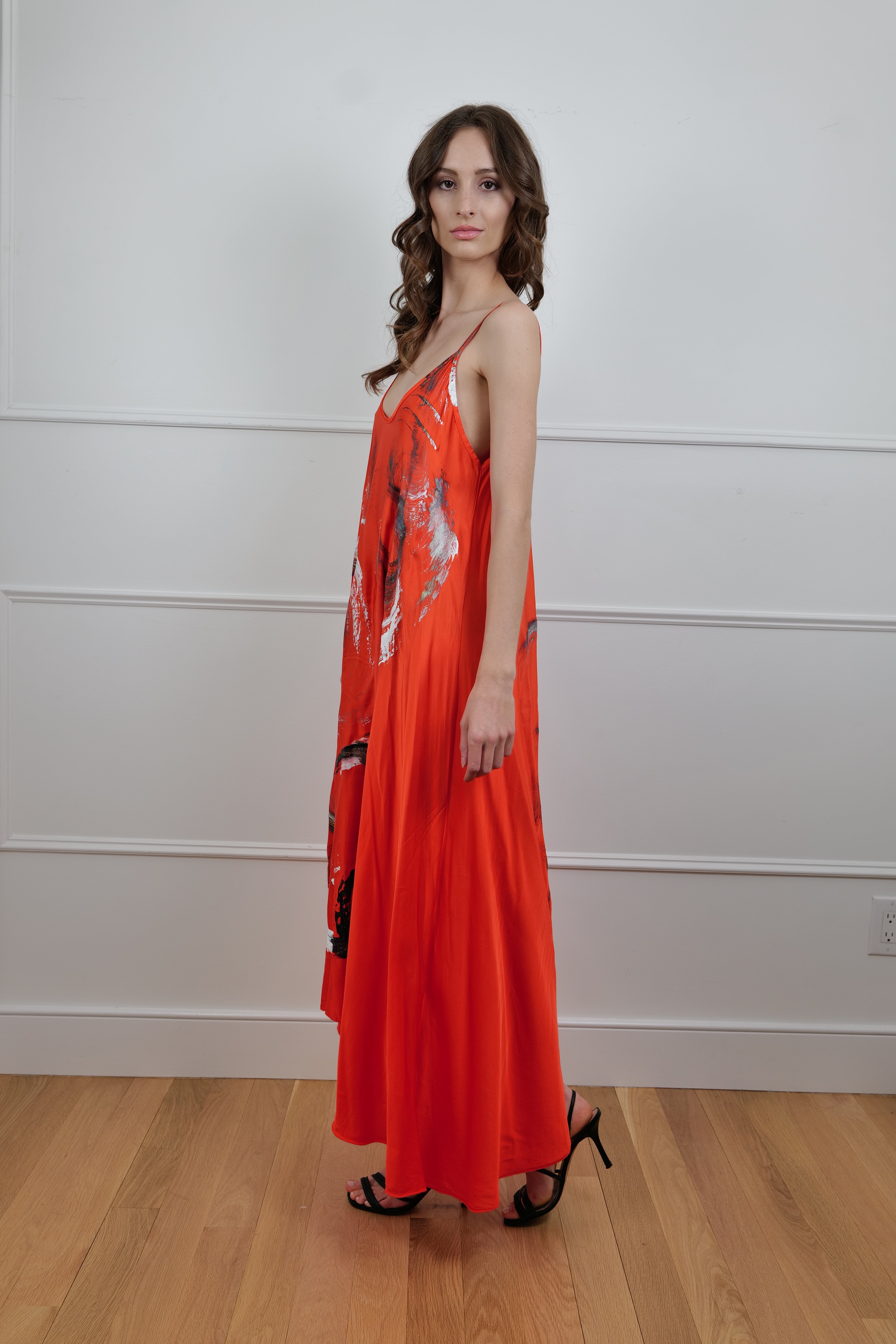 Hand-Painted Satin Maxi Dress - Premium Collection