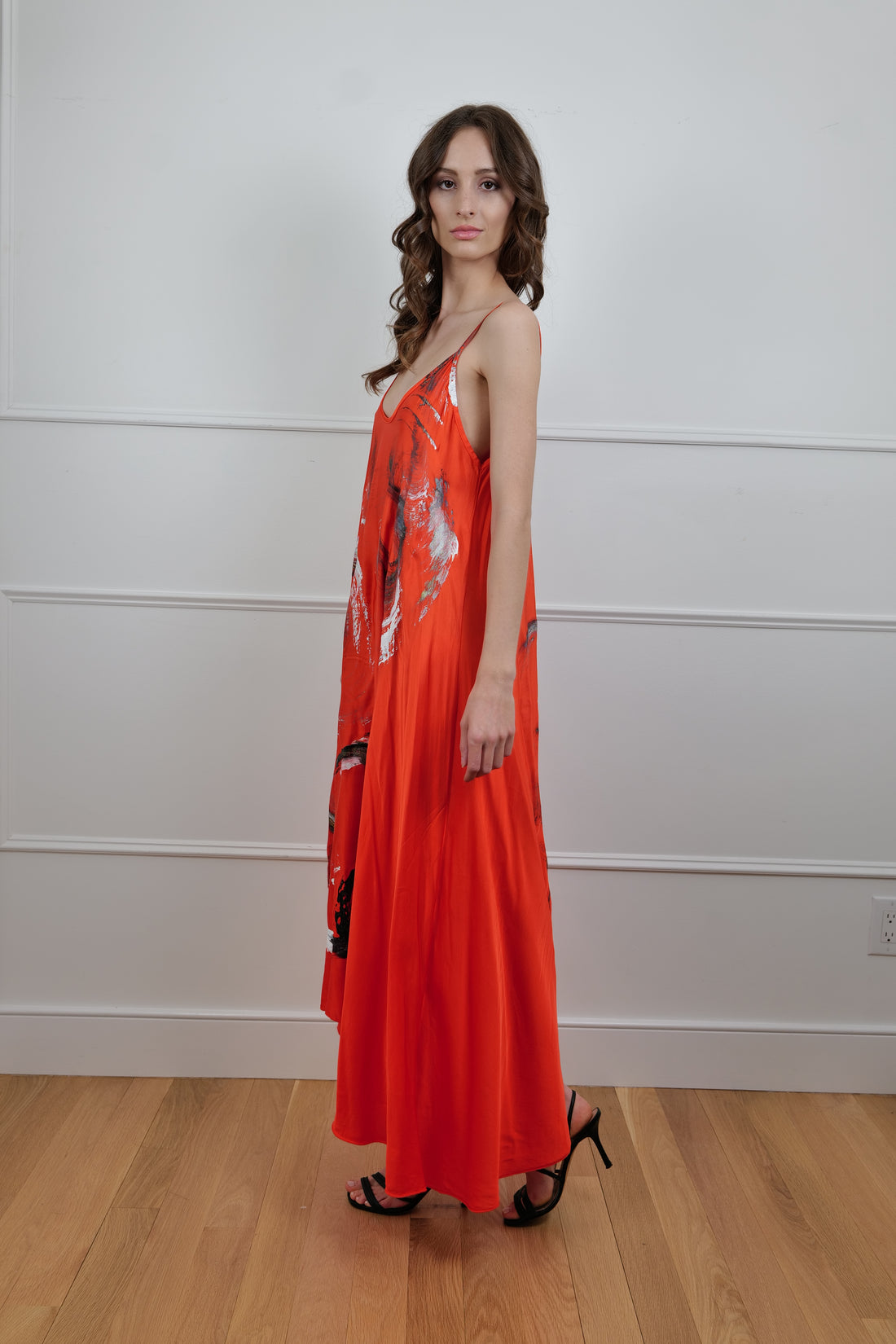 Hand-Painted Satin Maxi Dress - Premium Collection