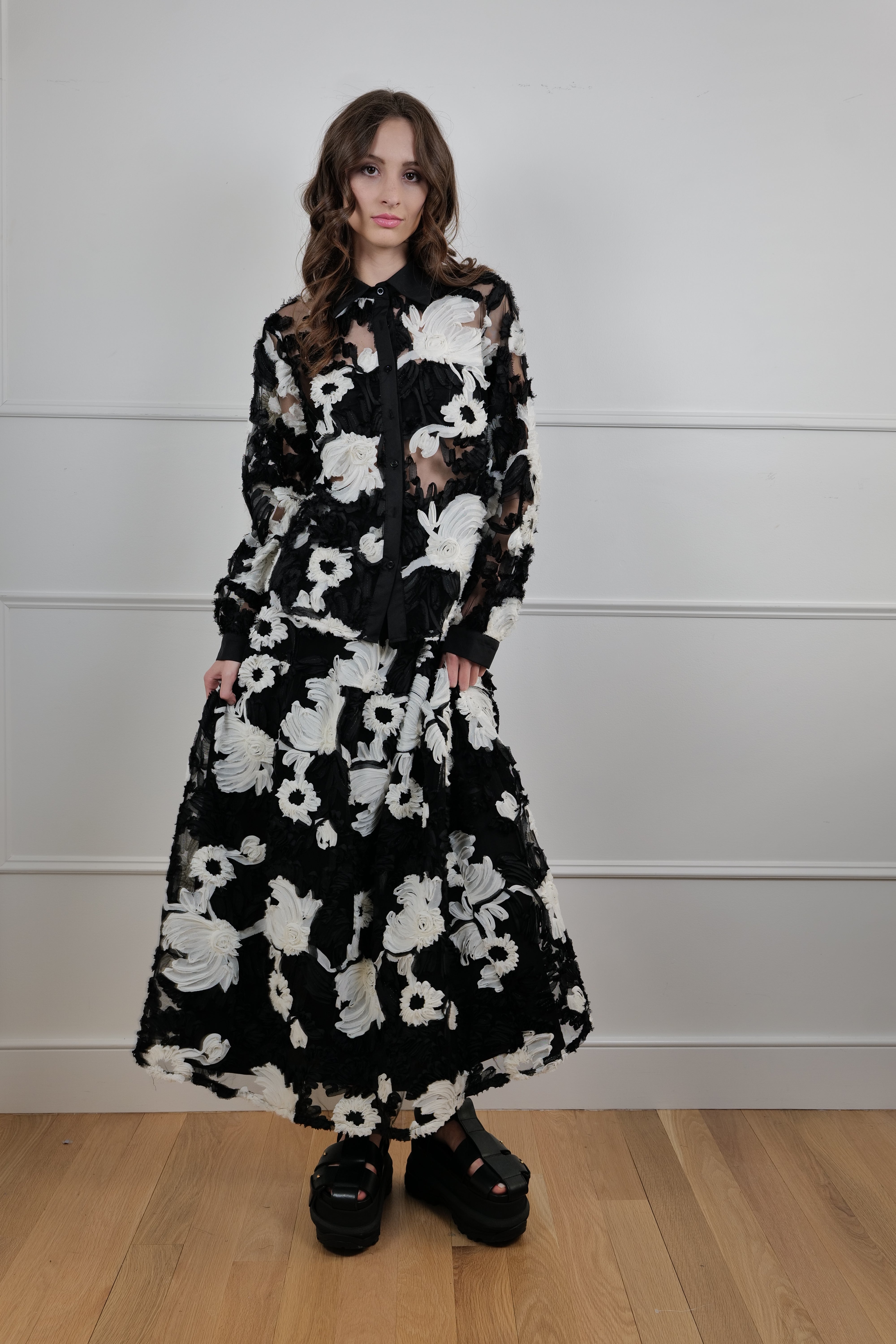 Black & White Floral Sheer Set