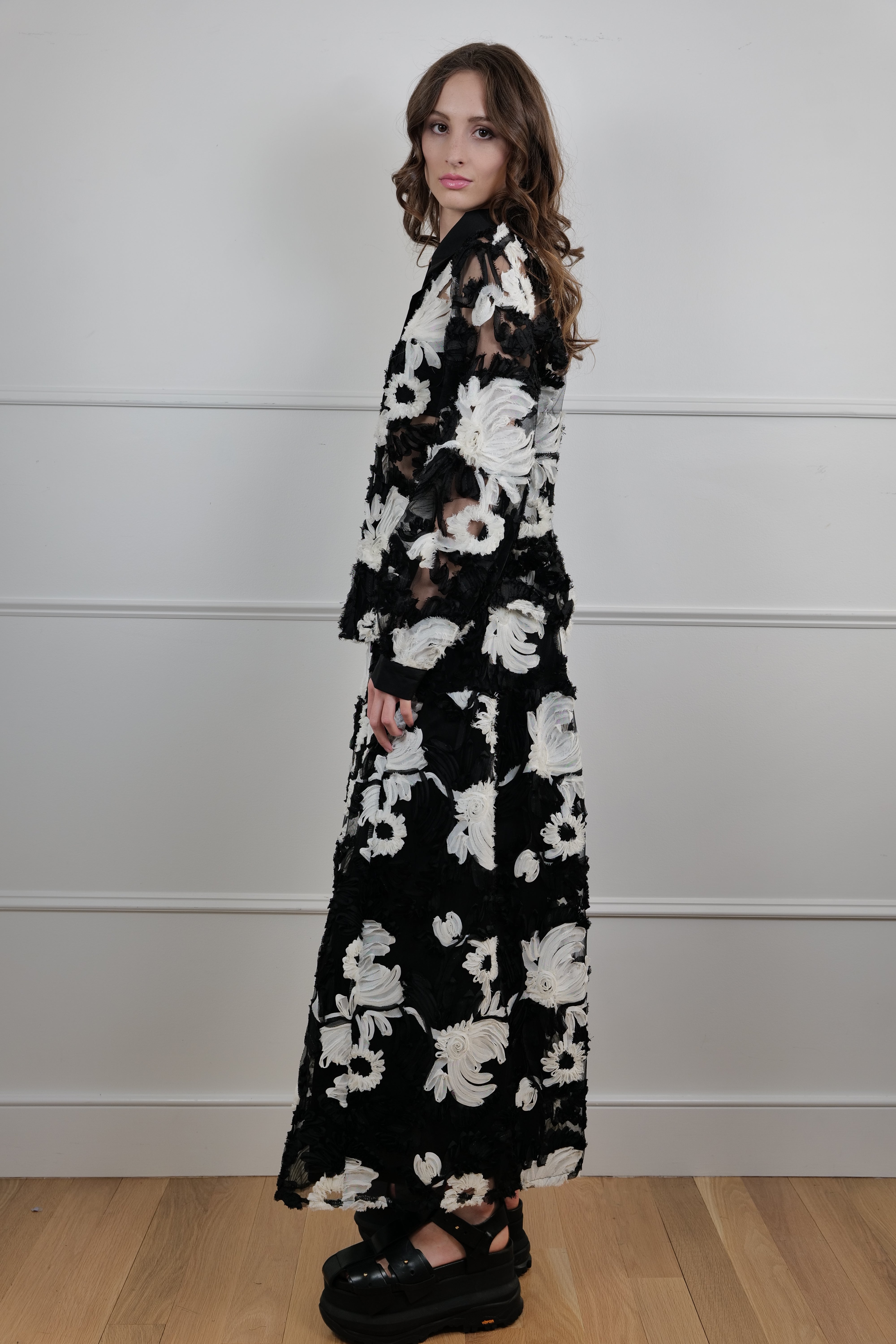 Black & White Floral Sheer Set