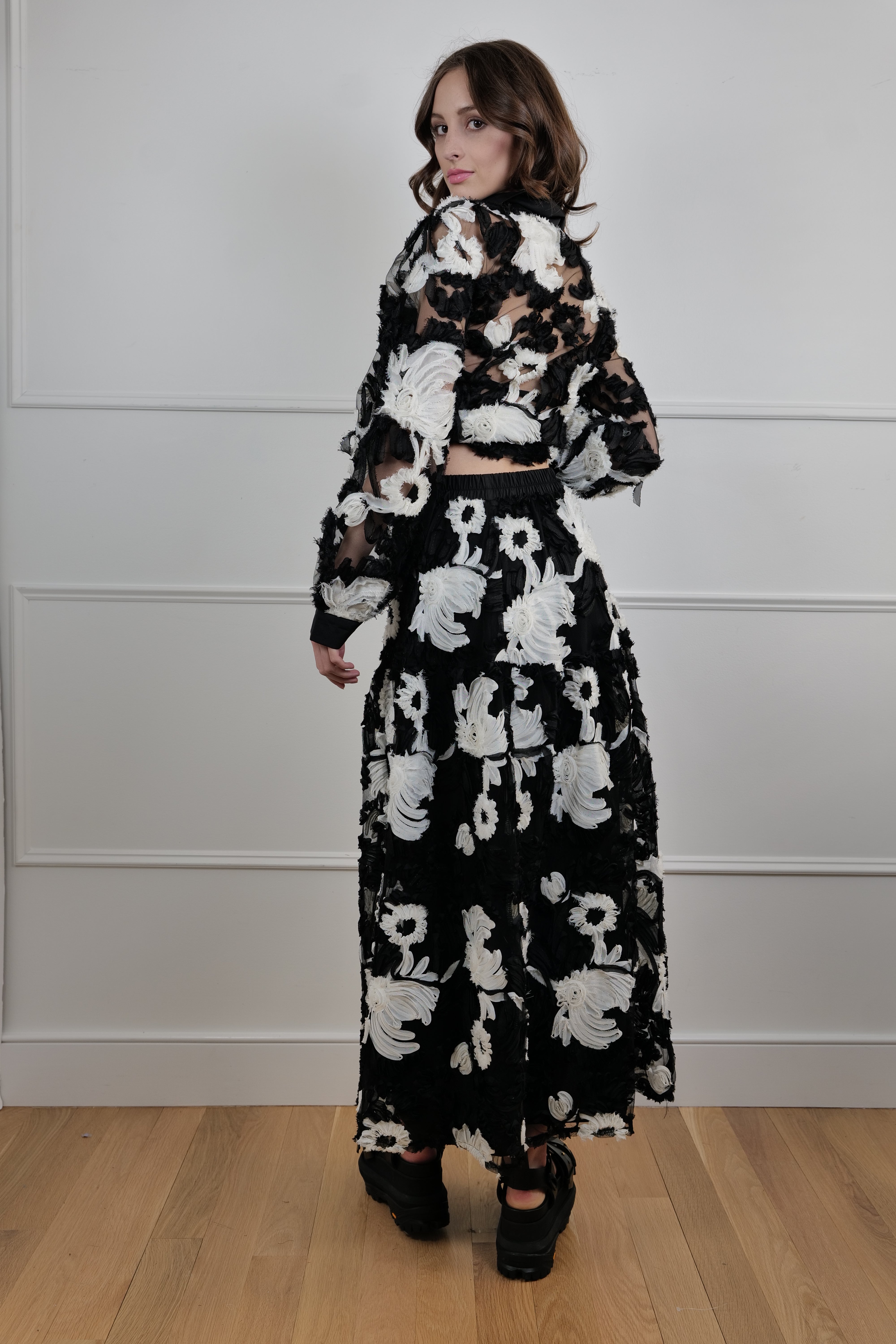 Black & White Floral Sheer Set