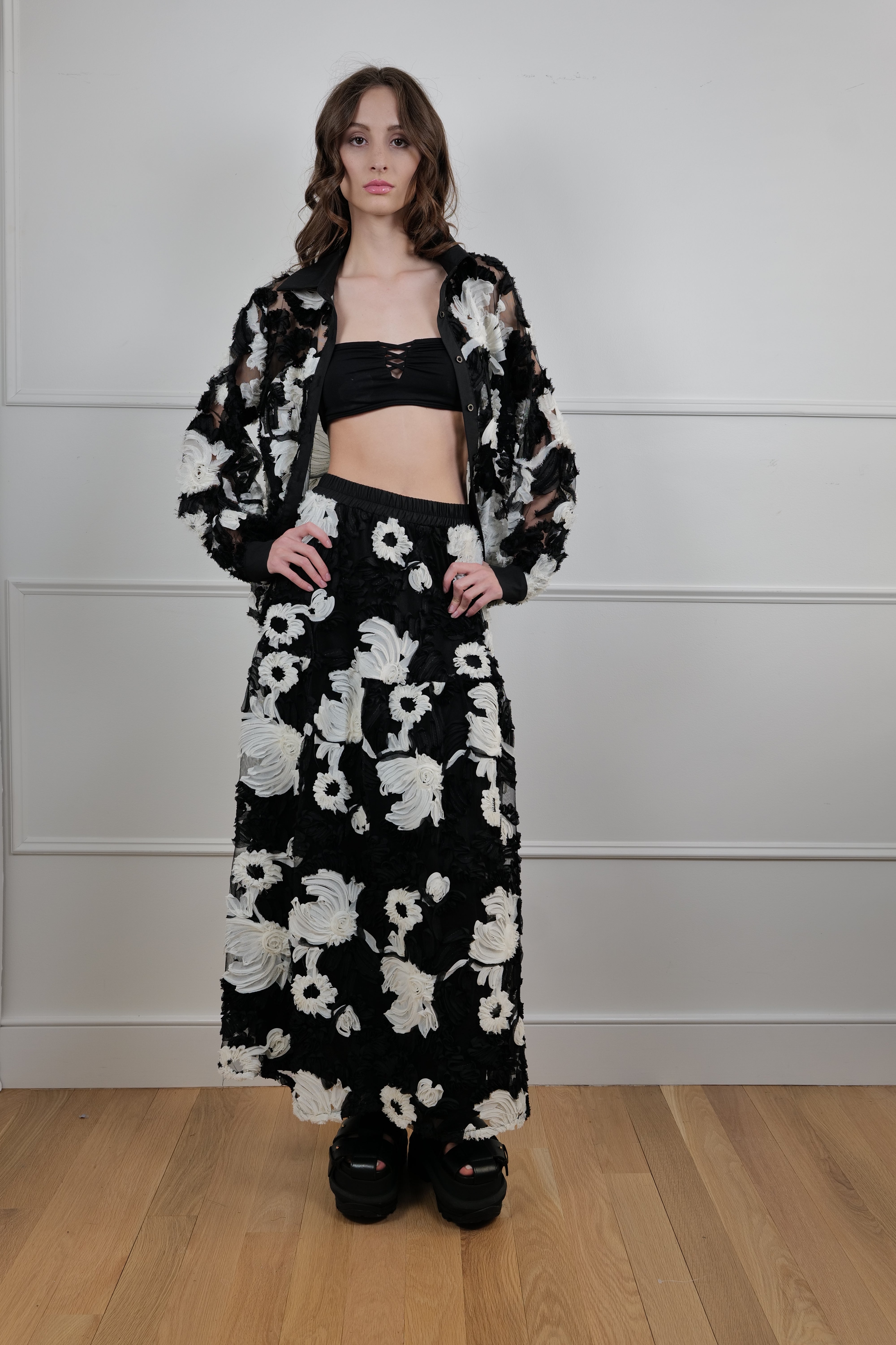 Black & White Floral Sheer Set