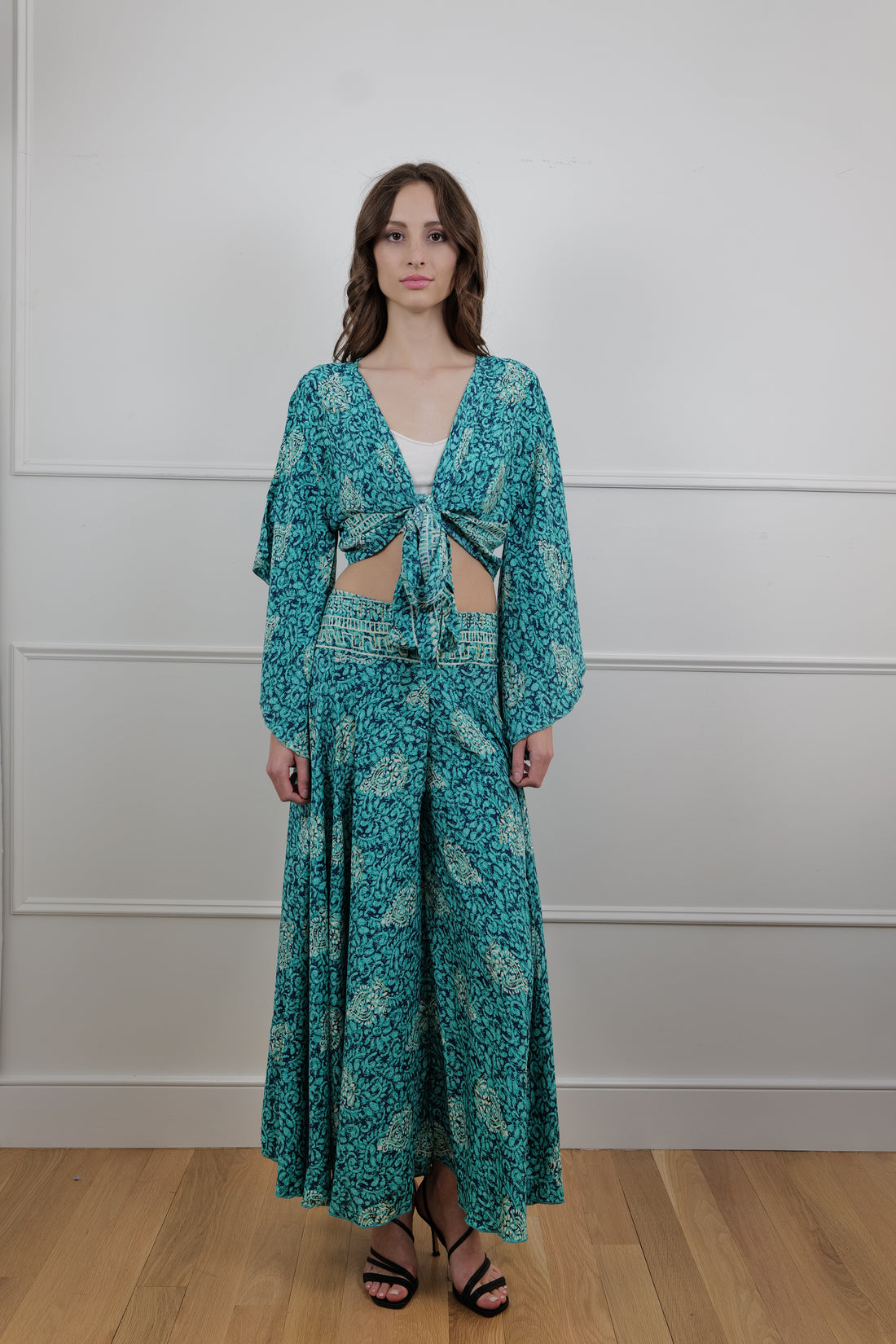 Bohemian Floral Breeze One Size 2 Piece Set - Top and wide pants set