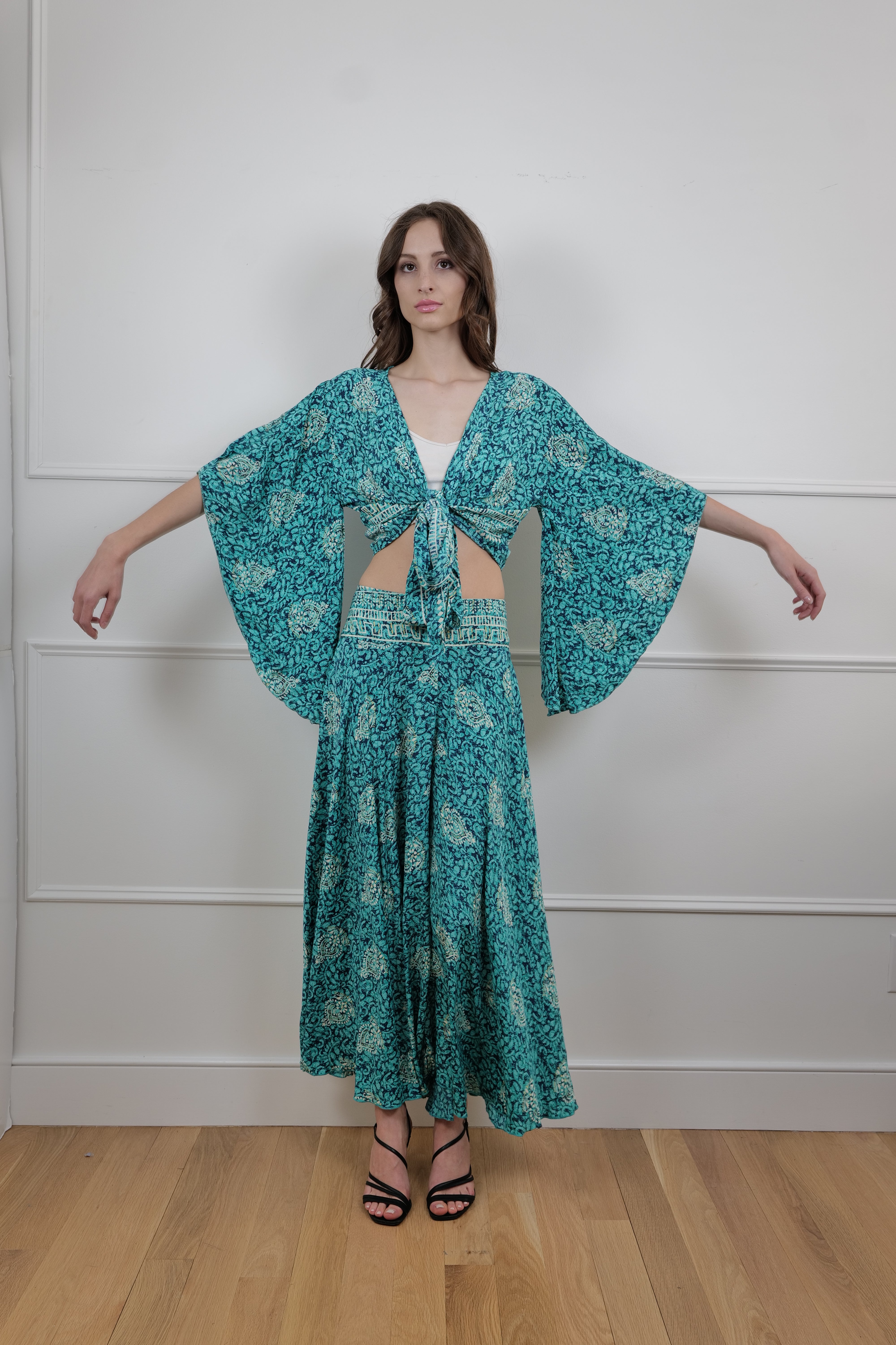 Bohemian Floral Breeze One Size 2 Piece Set - Top and wide pants set