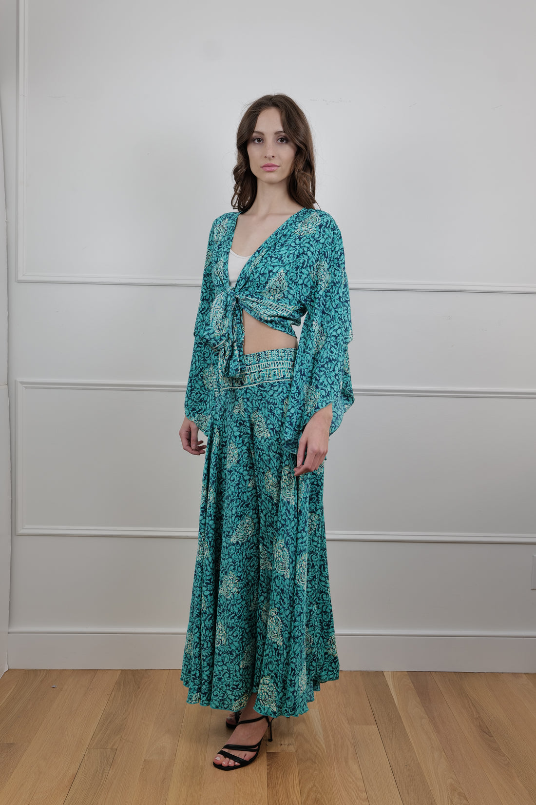Bohemian Floral Breeze One Size 2 Piece Set - Top and wide pants set