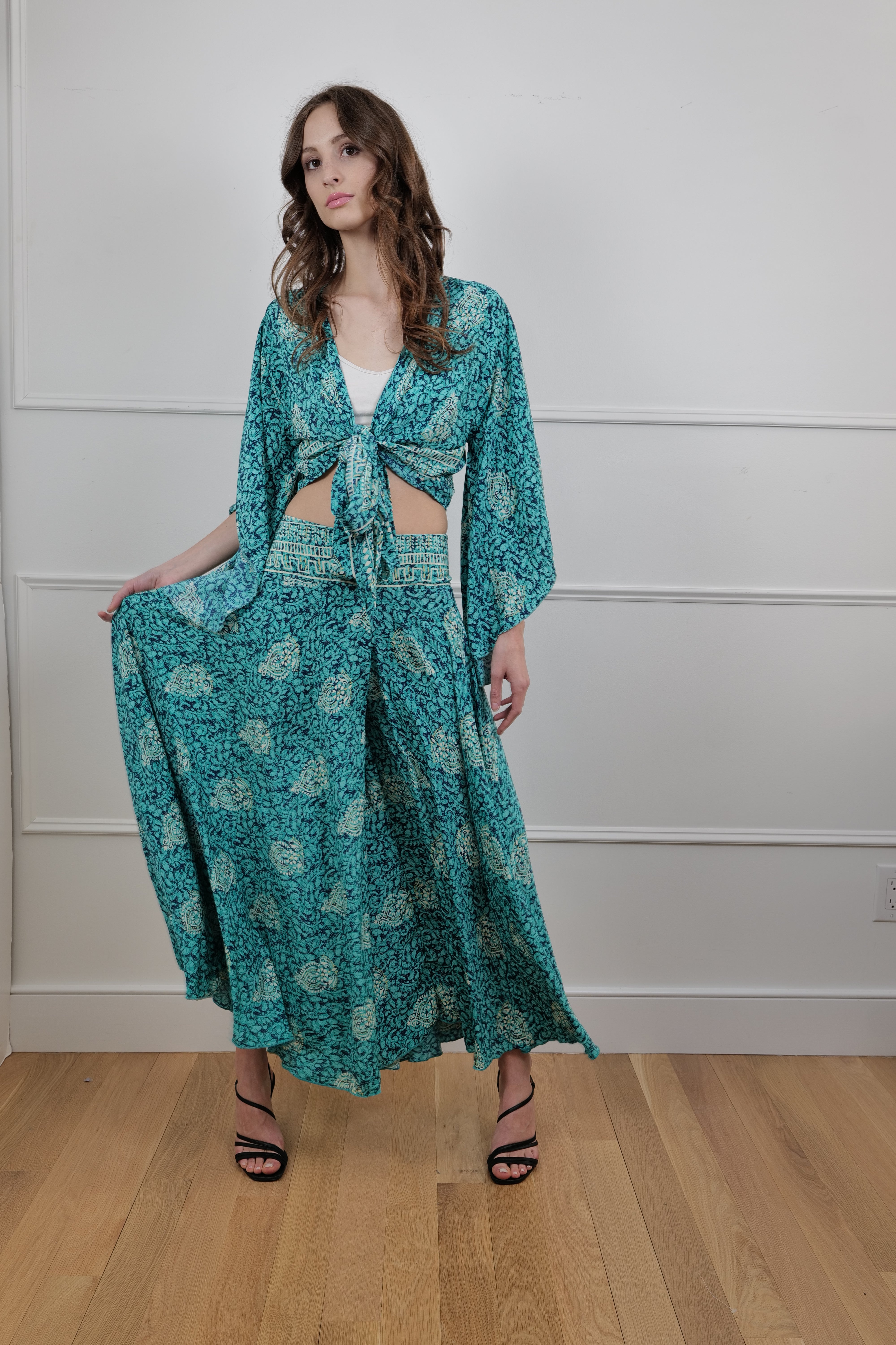 Bohemian Floral Breeze One Size 2 Piece Set - Top and wide pants set