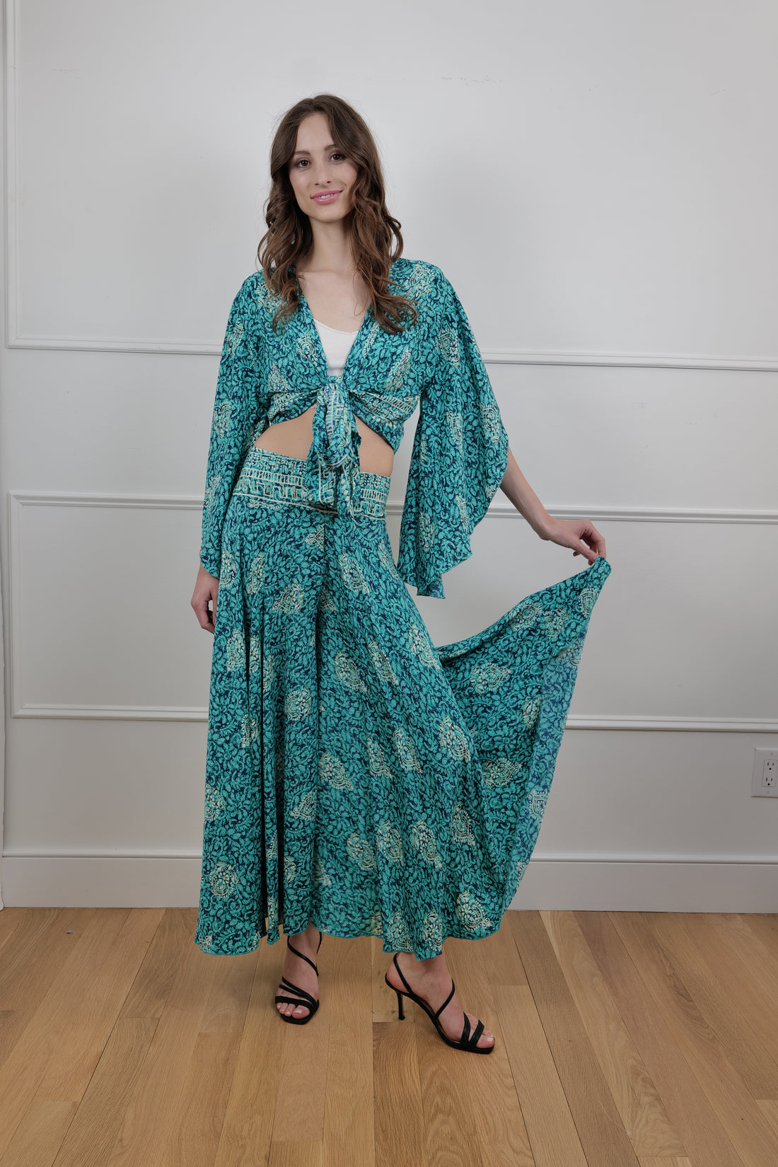 Bohemian Floral Breeze One Size 2 Piece Set - Top and wide pants set
