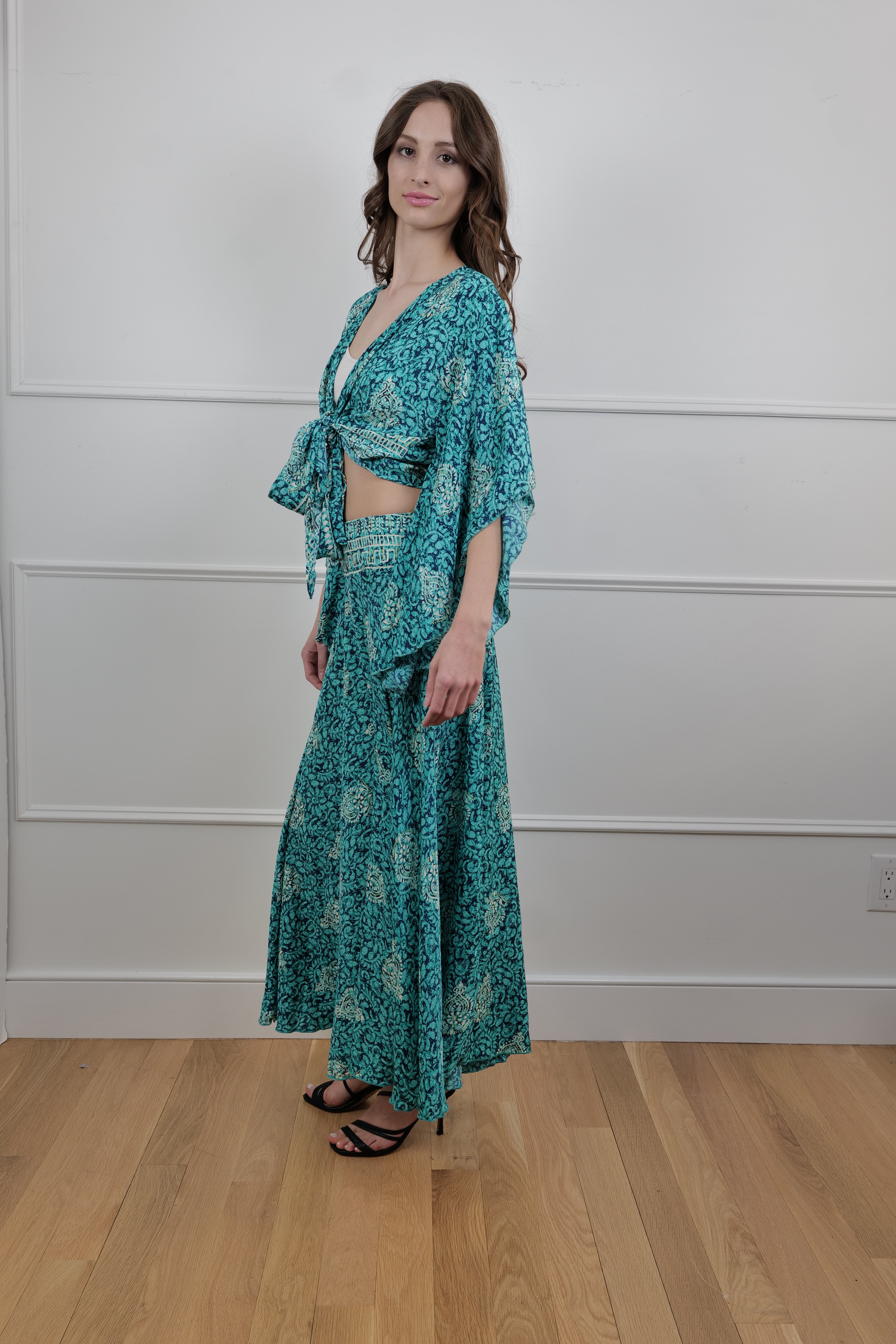 Bohemian Floral Breeze One Size 2 Piece Set - Top and wide pants set