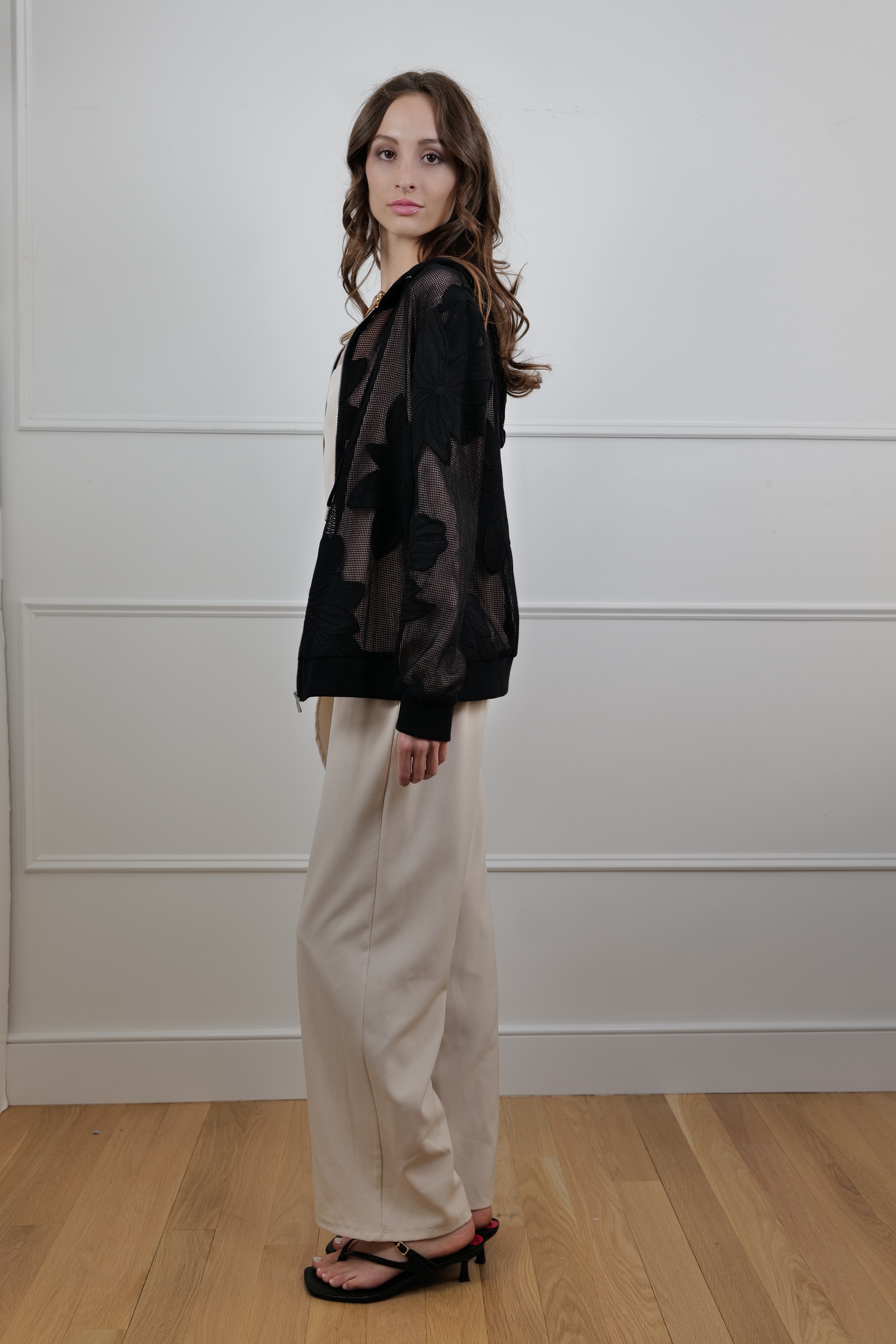 Avec Les Filles Sheer Mesh Floral Jacket