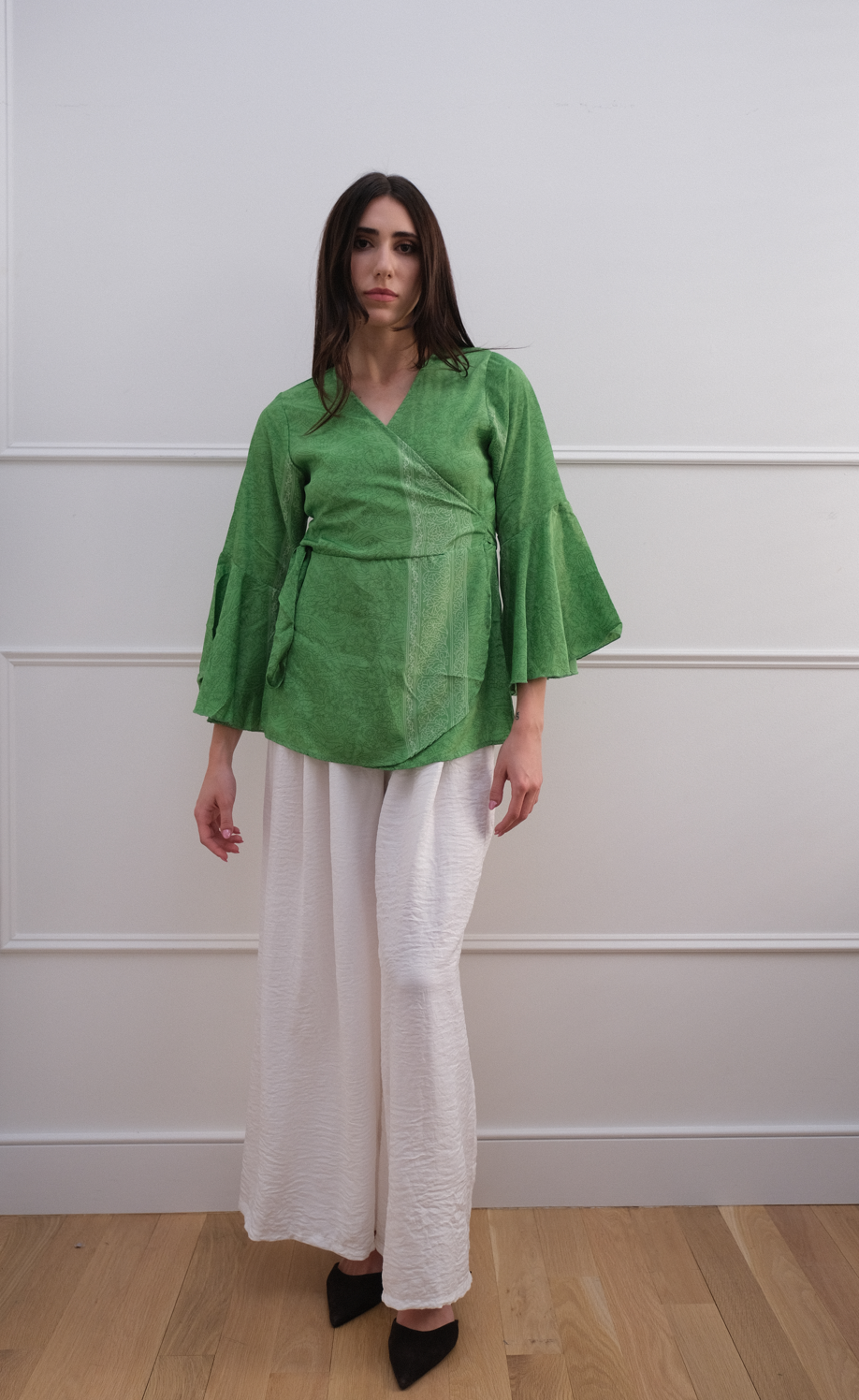 Summer Fresh Green Wrap Top
