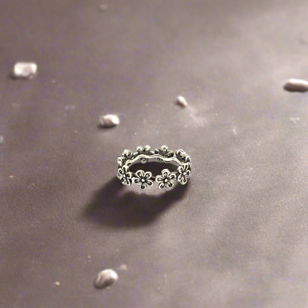 Flower Power Silver Band